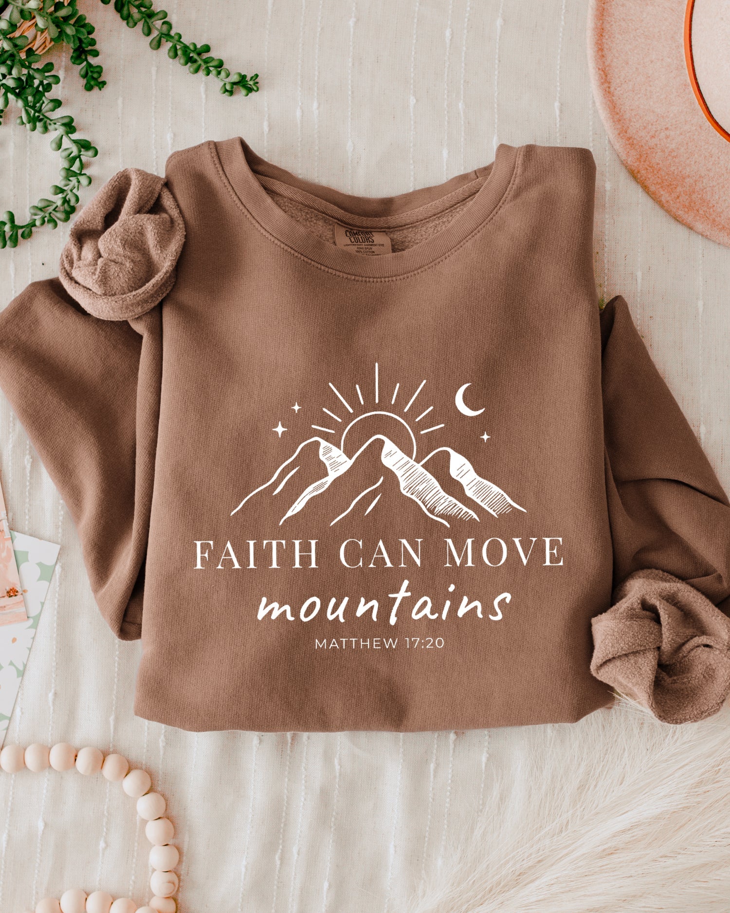 Faith Can Move Mountains Christian Garment Dyed Comfort Colors Sweatshirt (3)