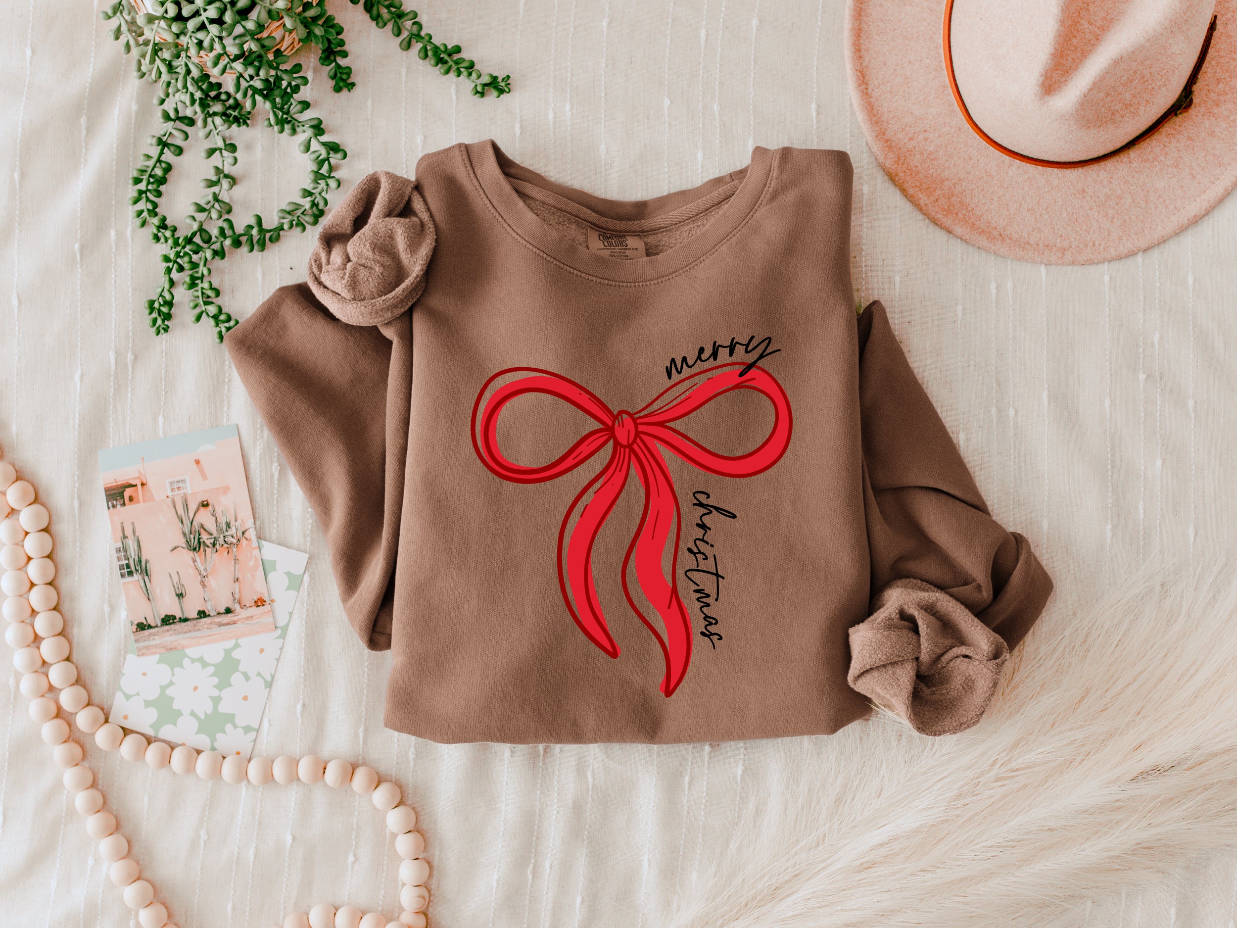 Merry Christmas Tree Holiday Winter Fall Inspirational Garment Dyed Comfort Colors Sweatshirt (Merry)