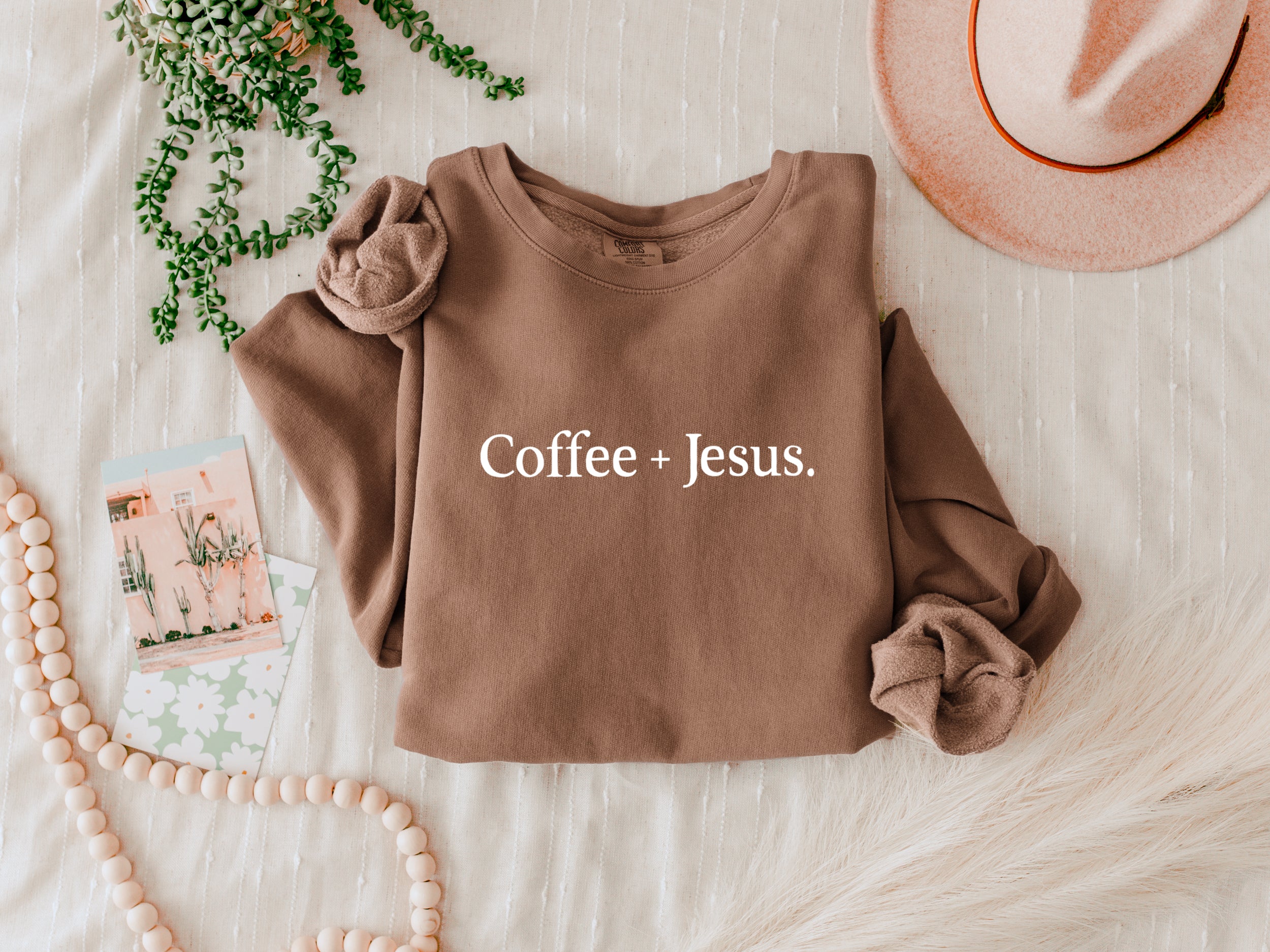 Coffee + Jesus Fall Autumn Thanksgiving day Inspirational Garment Dyed Comfort Colors Sweatshirt