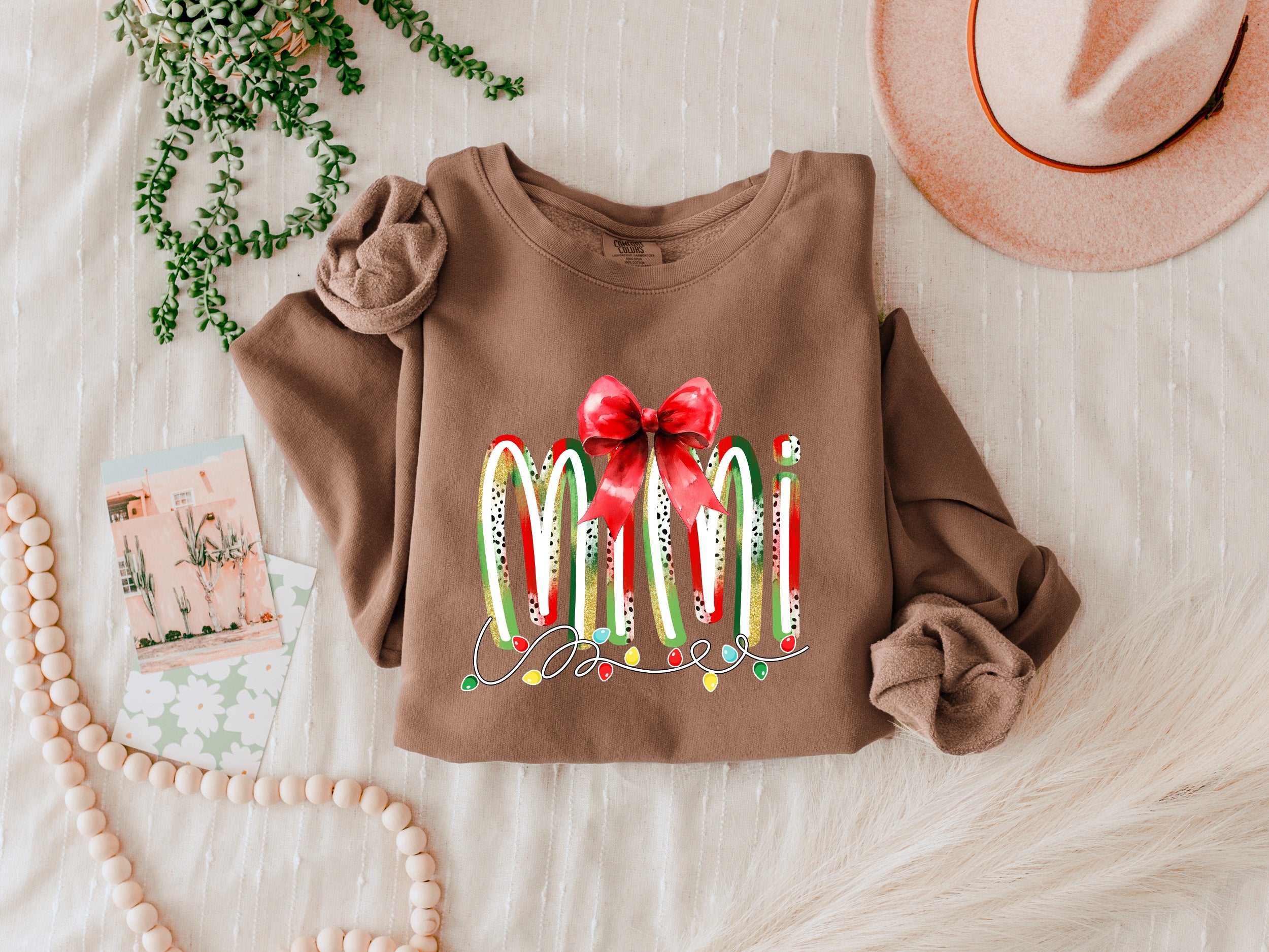 Mimi Christmas Theme Grandma Garment Dyed Comfort Colors Sweatshirt (red)