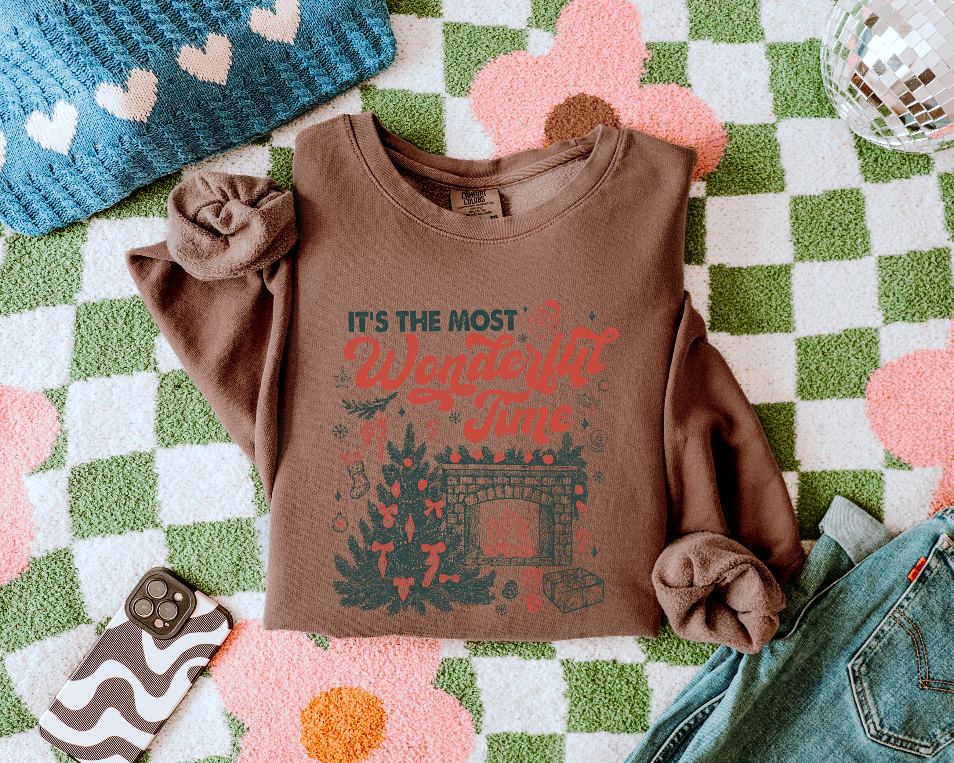 It's the most wonderful time Merry Christmas Holiday Winter Fall Inspirational Garment Dyed Comfort Colors Sweatshirt