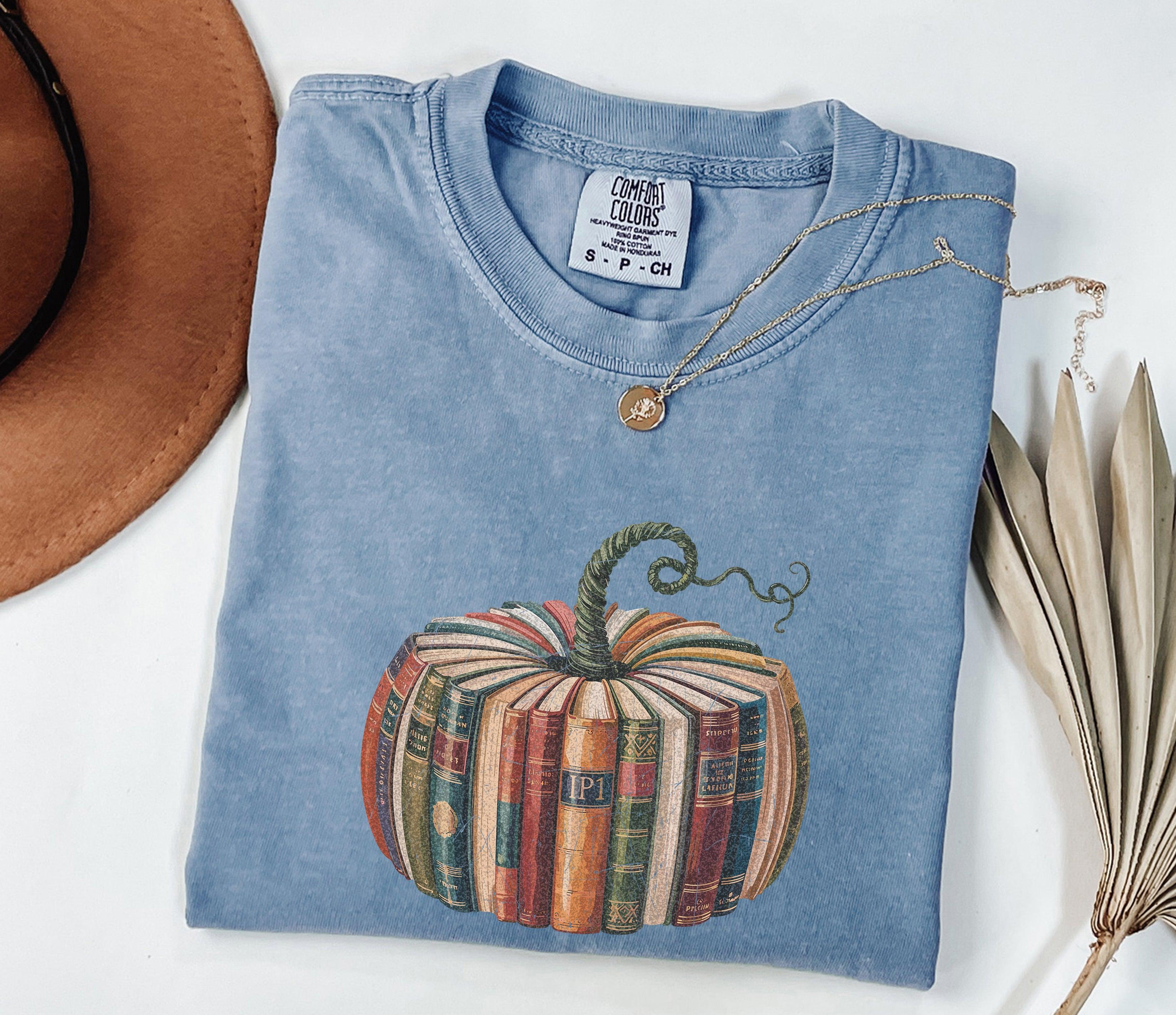 Fall Pumpkin Book Thanksgiving day Christmas Autumn Comfort Colors Garment Dyed T Shirt