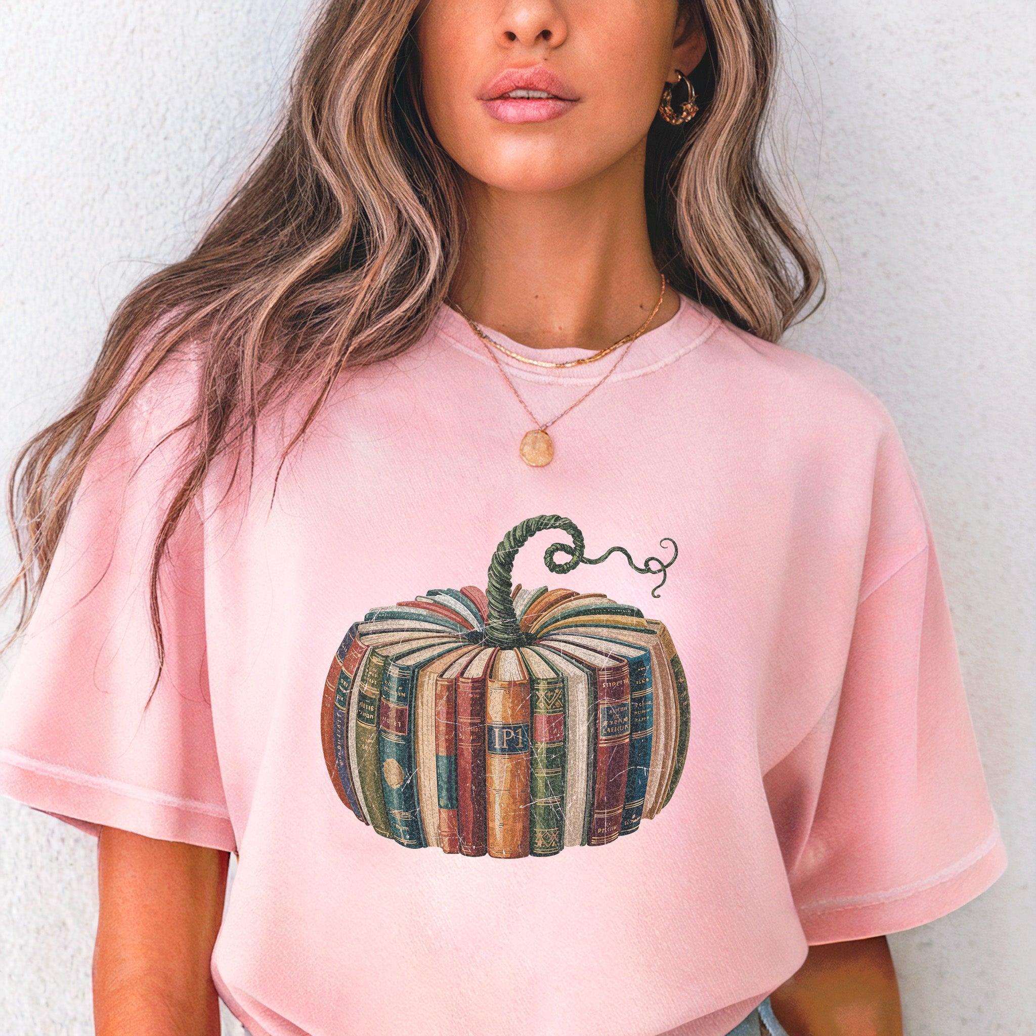 Fall Pumpkin Book Thanksgiving day Christmas Autumn Comfort Colors Garment Dyed T Shirt