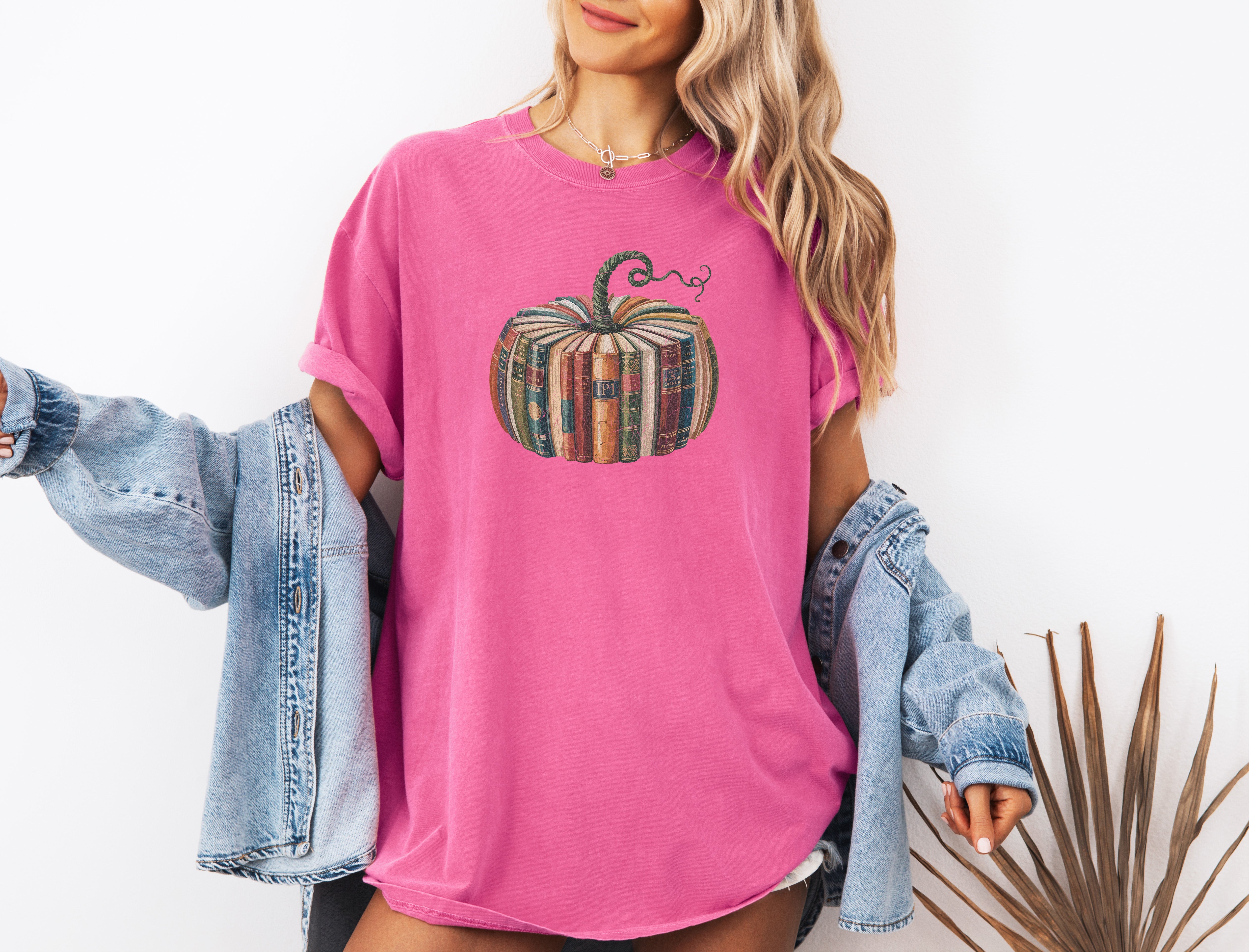 Fall Pumpkin Book Thanksgiving day Christmas Autumn Comfort Colors Garment Dyed T Shirt