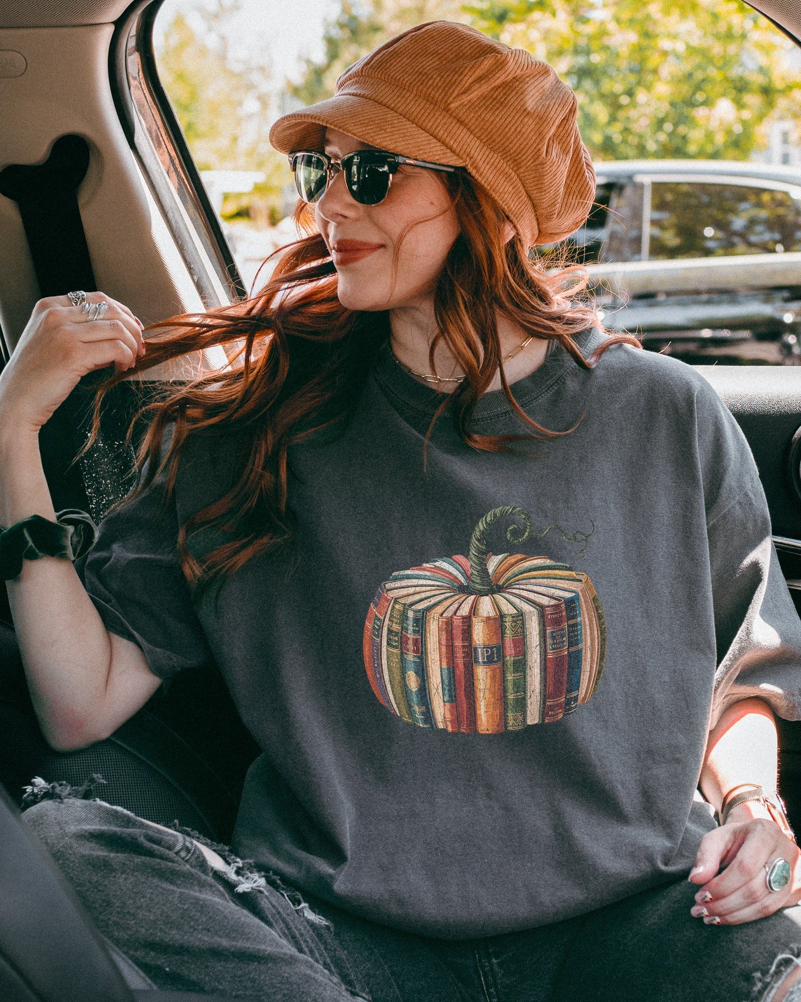 Fall Pumpkin Book Thanksgiving day Christmas Autumn Comfort Colors Garment Dyed T Shirt