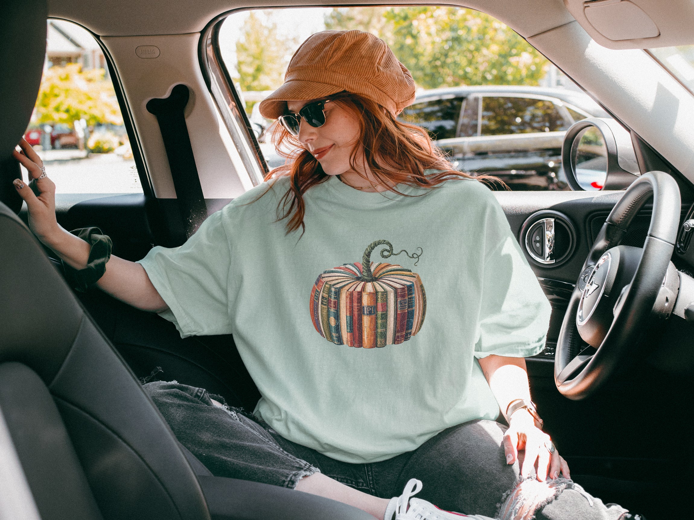 Fall Pumpkin Book Thanksgiving day Christmas Autumn Comfort Colors Garment Dyed T Shirt