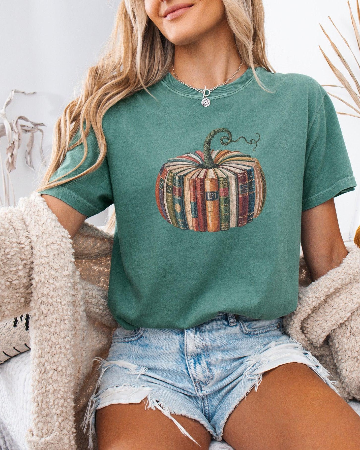 Fall Pumpkin Book Thanksgiving day Christmas Autumn Comfort Colors Garment Dyed T Shirt