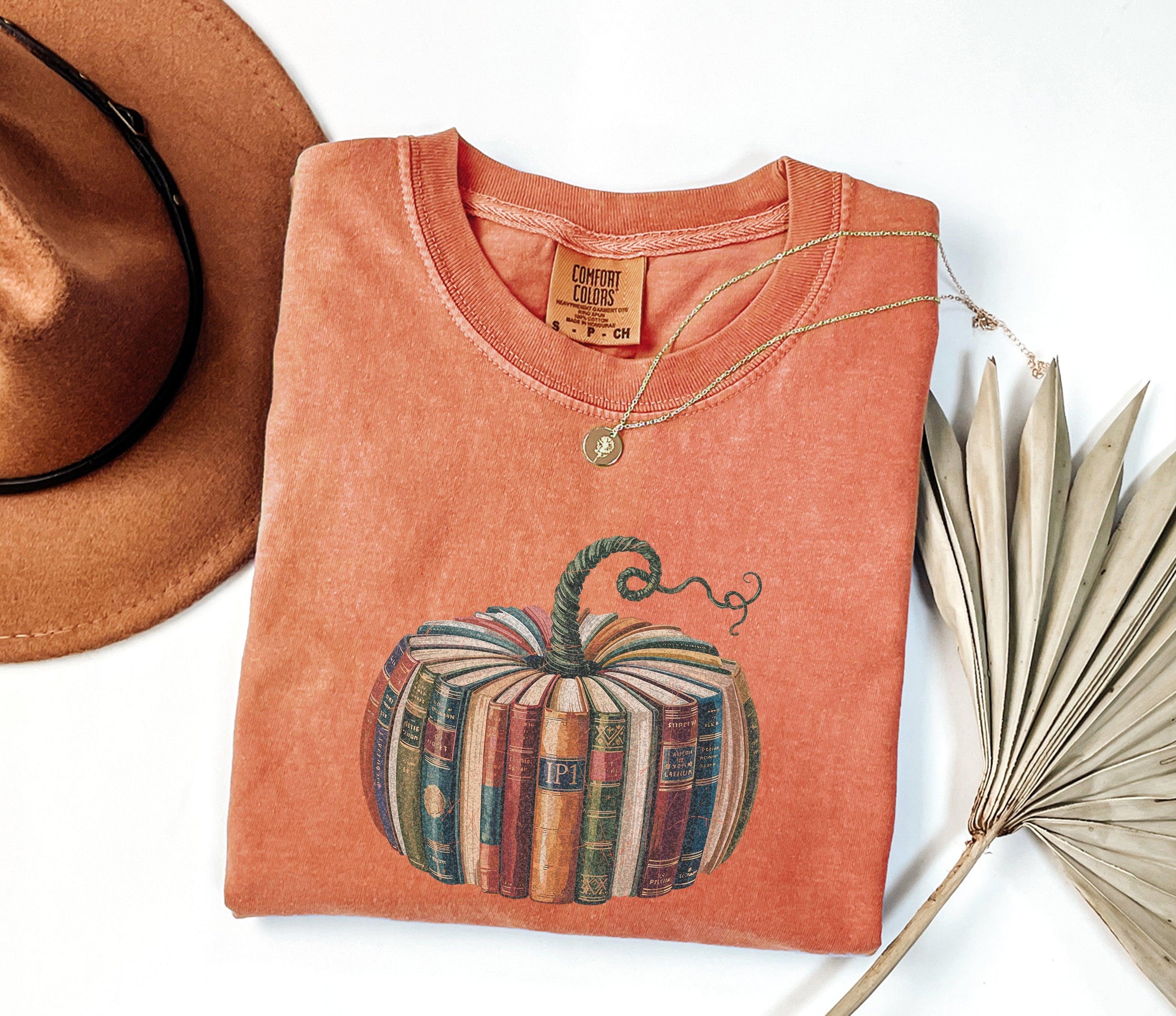 Fall Pumpkin Book Thanksgiving day Christmas Autumn Comfort Colors Garment Dyed T Shirt