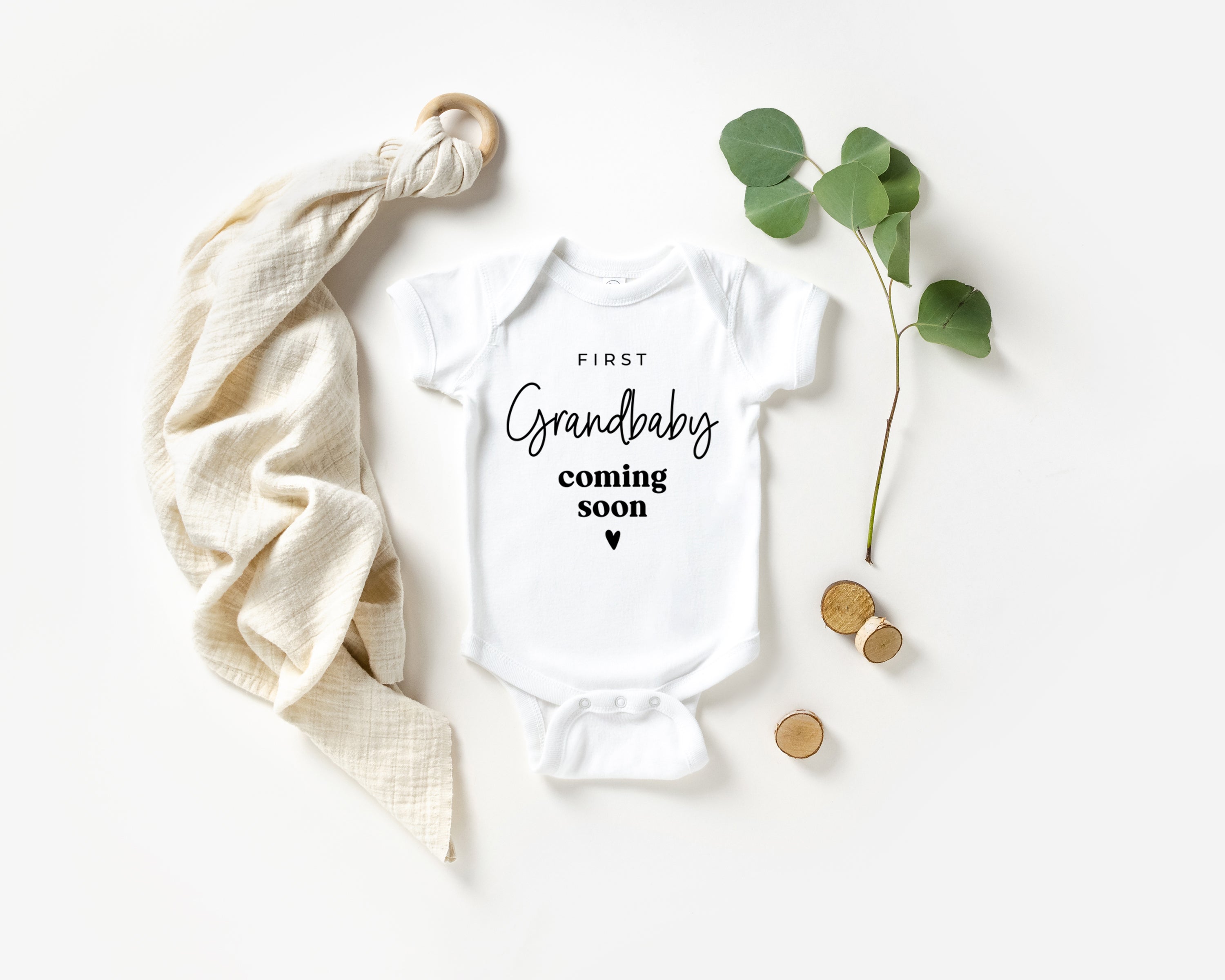 First Grandbaby Coming soon Bodysuit Onesie - Pregnancy Announcement (wandering flower font)
