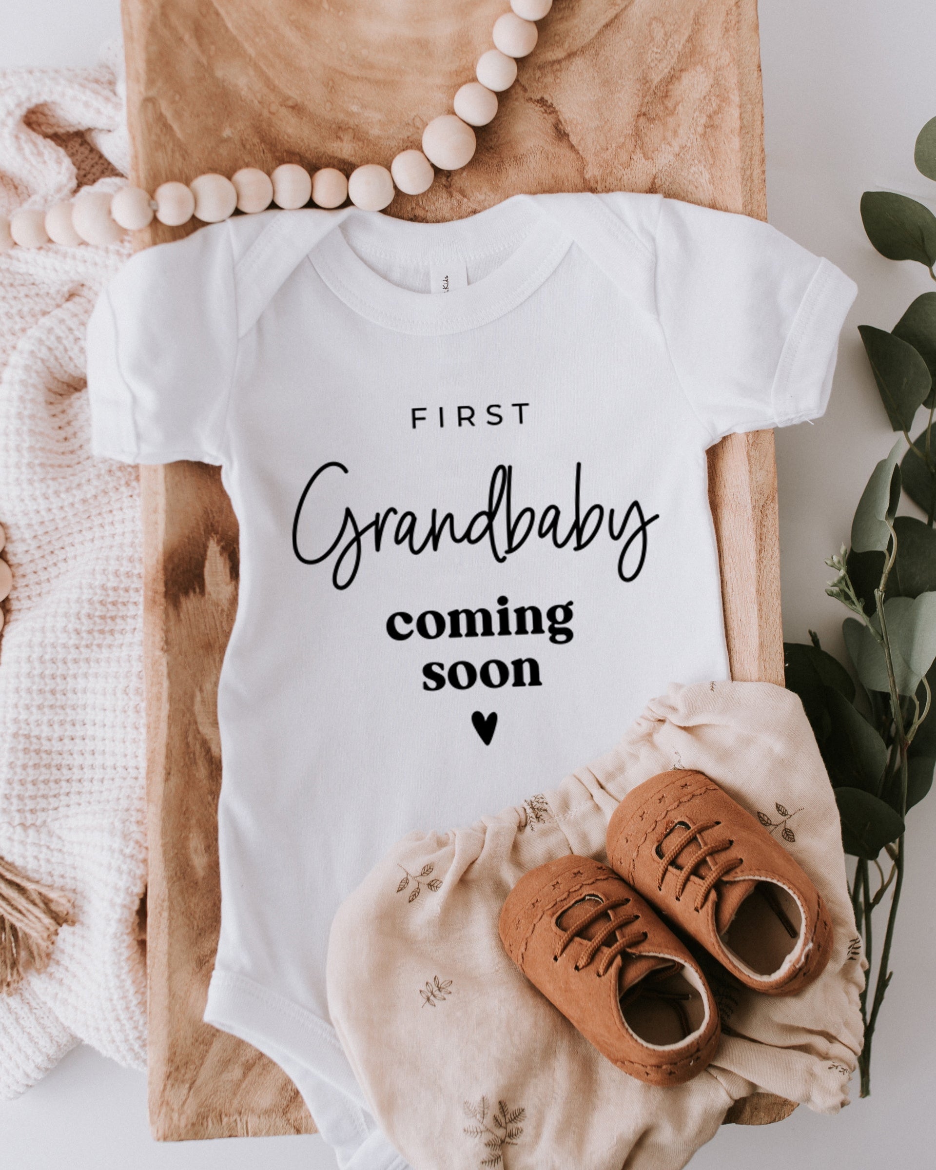 First Grandbaby Coming soon Bodysuit Onesie - Pregnancy Announcement (wandering flower font)