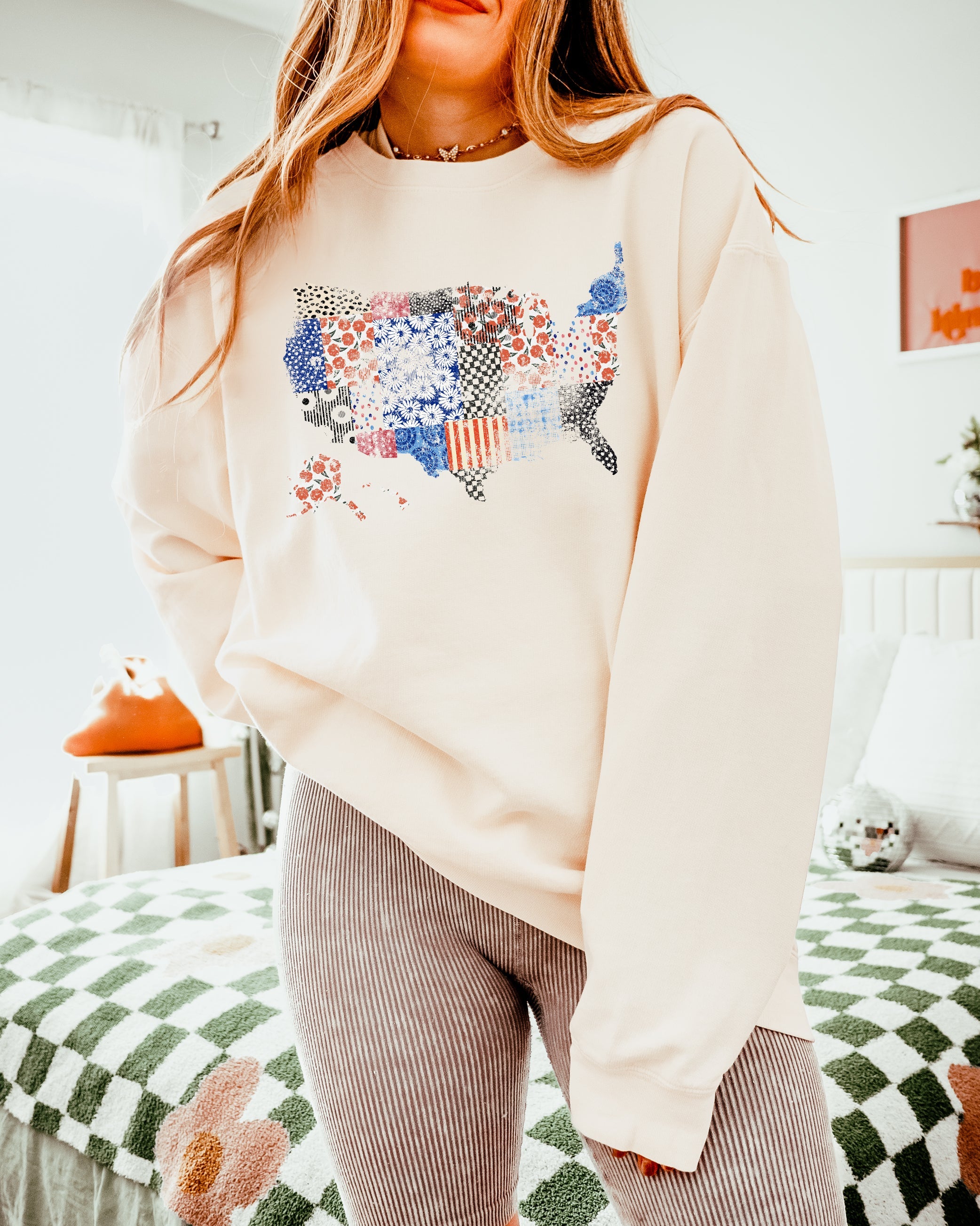 Floral United States Flag Great America Garment Dyed Comfort Colors Sweatshirt