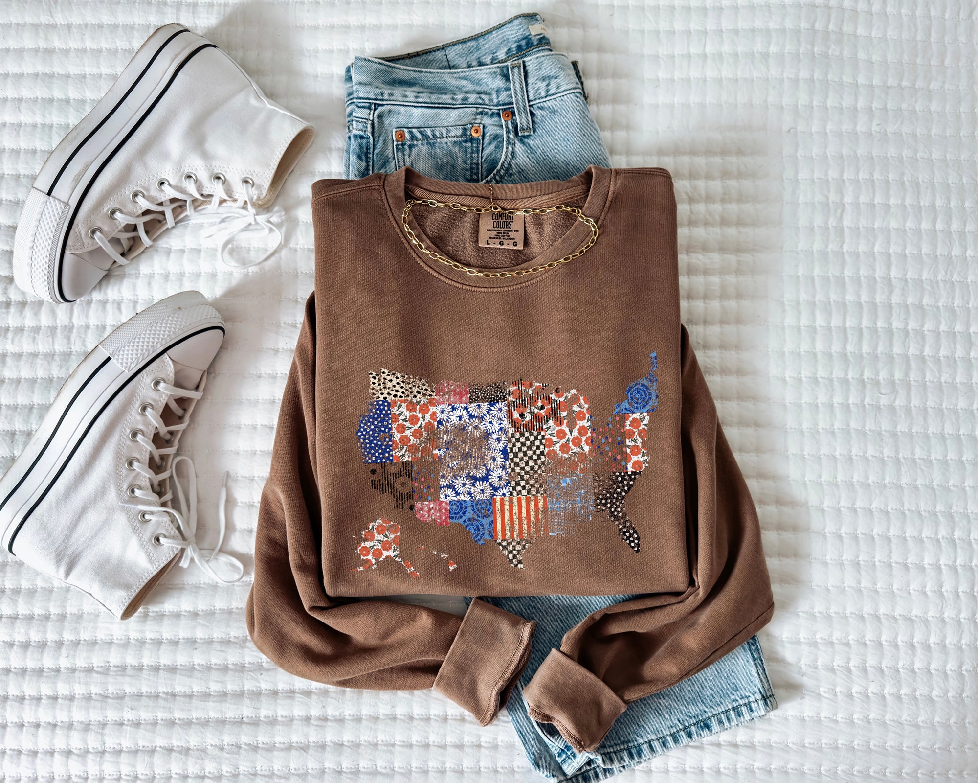 Floral United States Flag Great America Garment Dyed Comfort Colors Sweatshirt