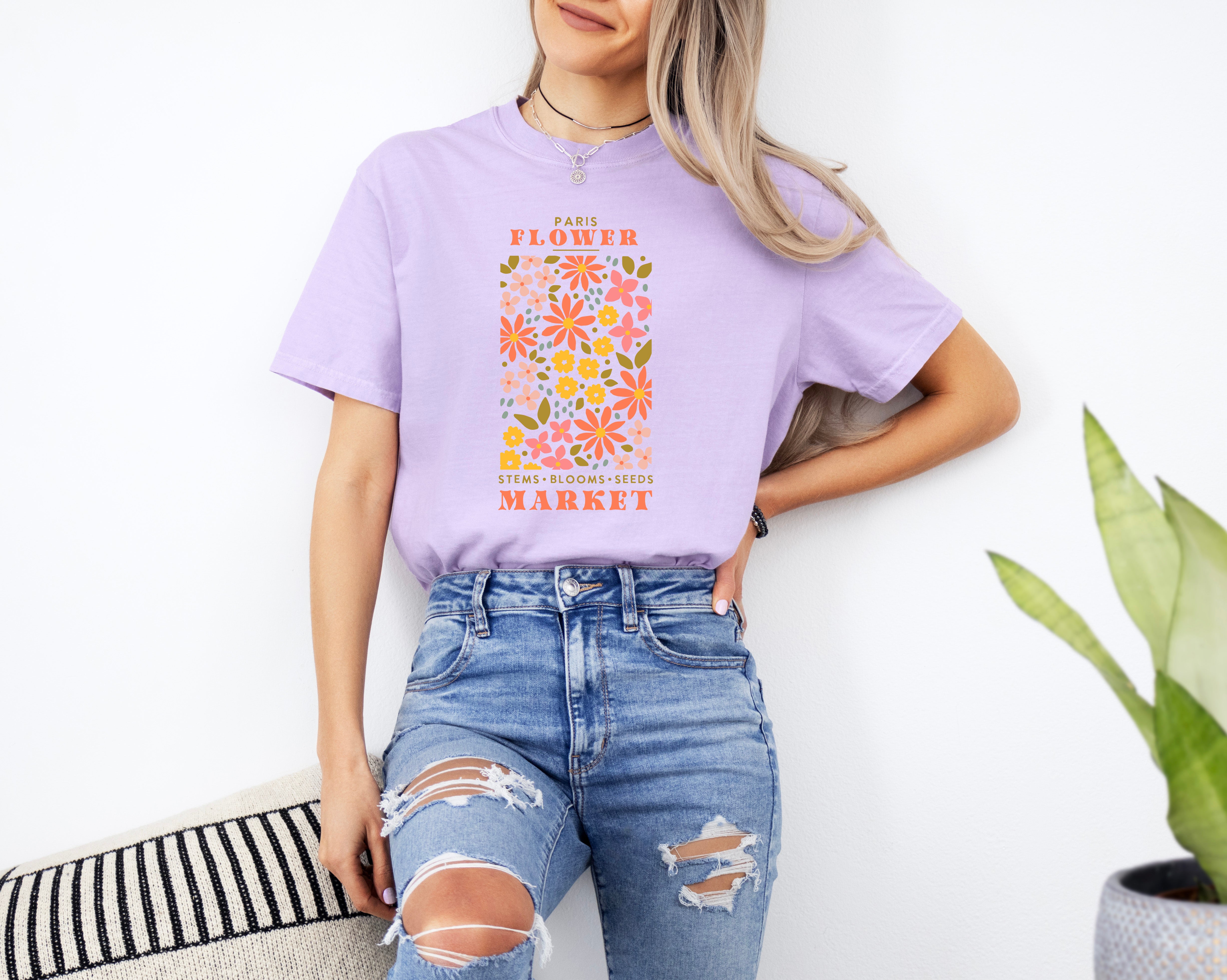 Flower Market Nature botanical Garment Dyed T Shirt