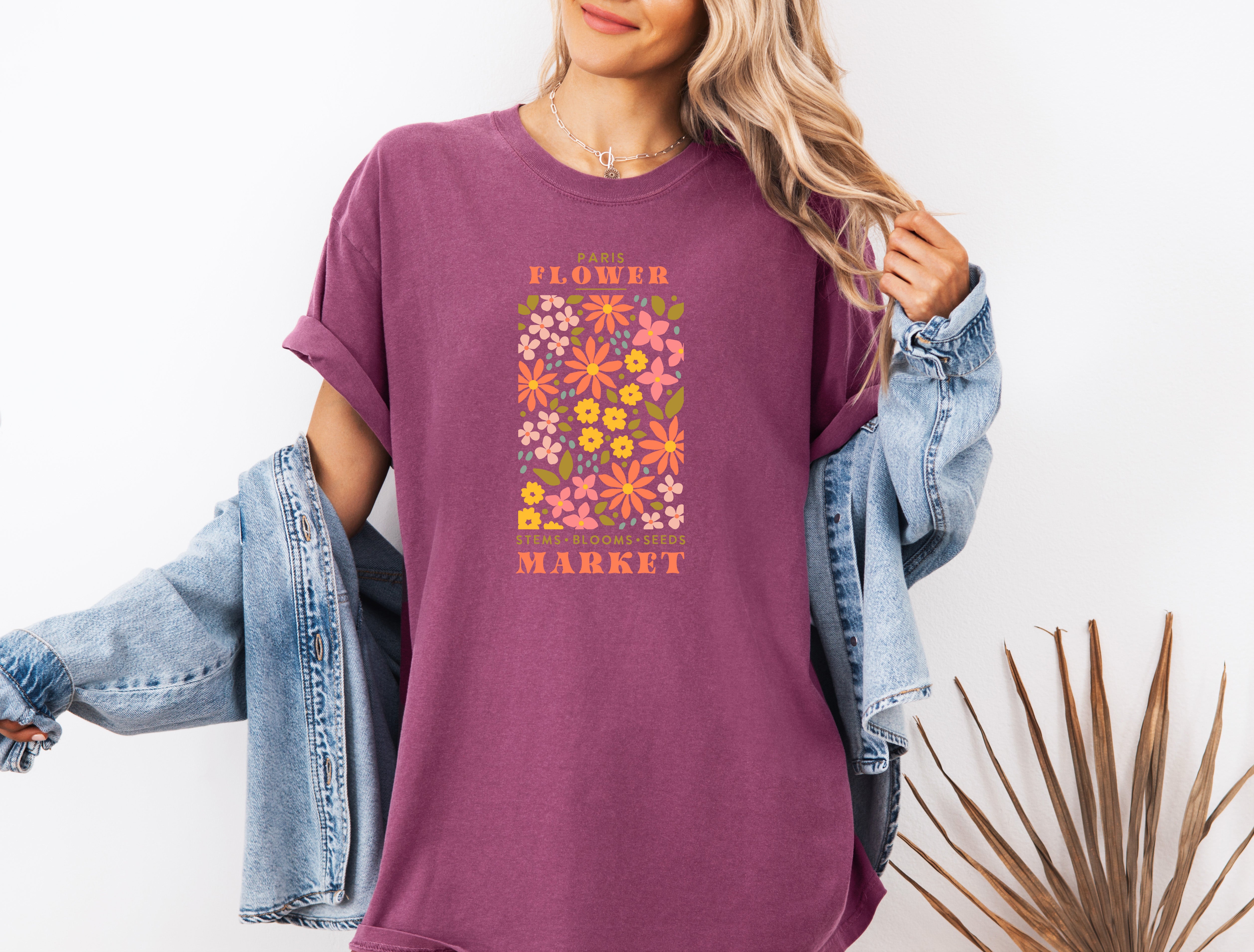 Flower Market Nature botanical Garment Dyed T Shirt