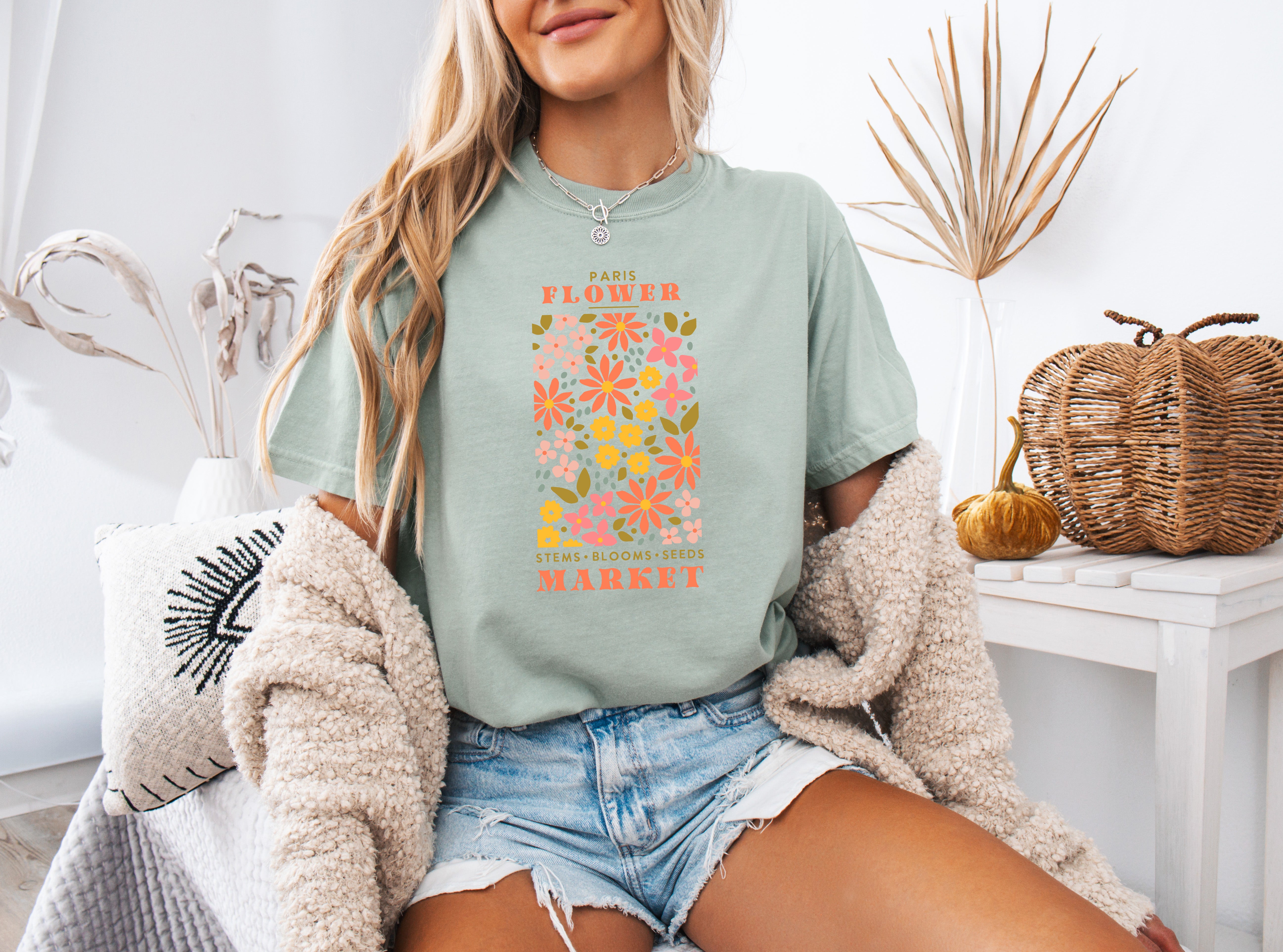 Flower Market Nature botanical Garment Dyed T Shirt