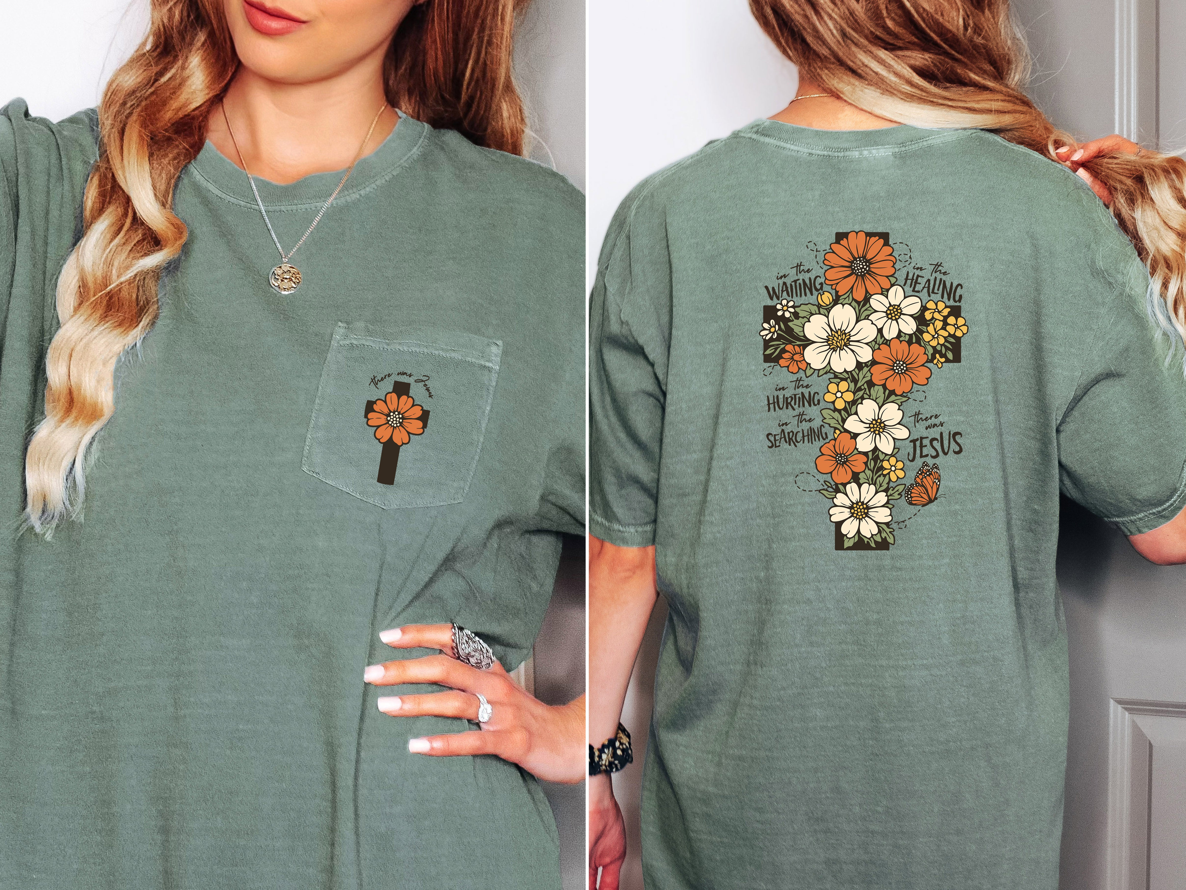 Jesus Flower Cross Comfort Colors Pocket T Shirt |Bible, Christian shirt