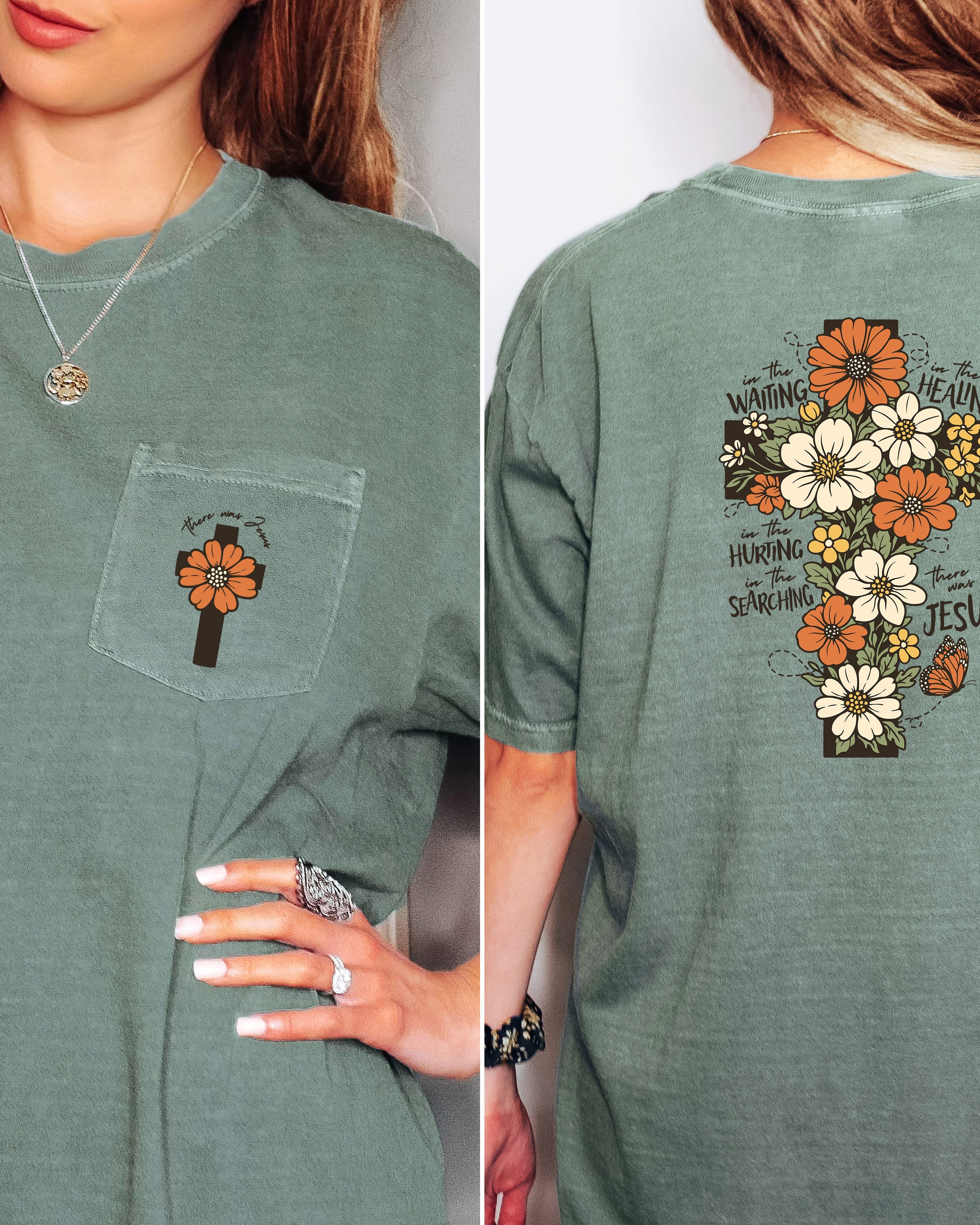 Jesus Flower Cross Comfort Colors Pocket T Shirt |Bible, Christian shirt