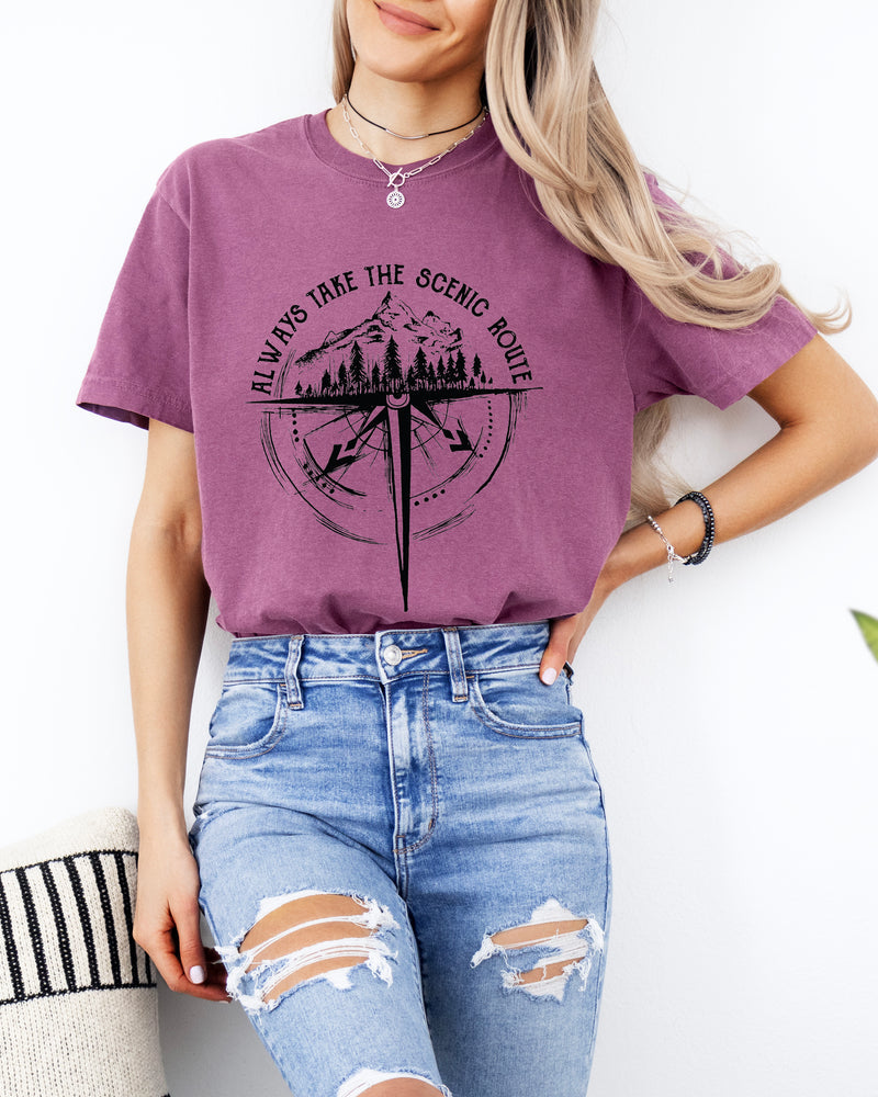 Camping Compass Mountain Summer Plant Nature Garment Dyed T Shirt