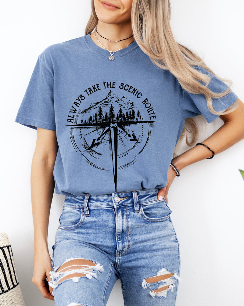 Camping Compass Mountain Summer Plant Nature Garment Dyed T Shirt