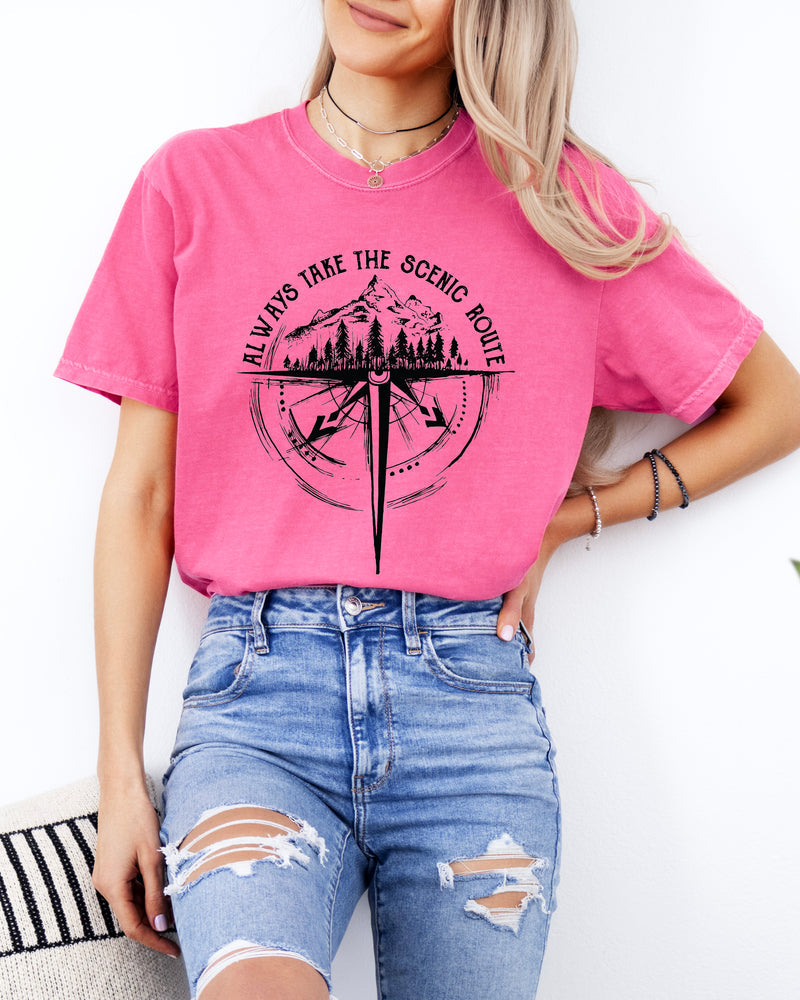 Camping Compass Mountain Summer Plant Nature Garment Dyed T Shirt