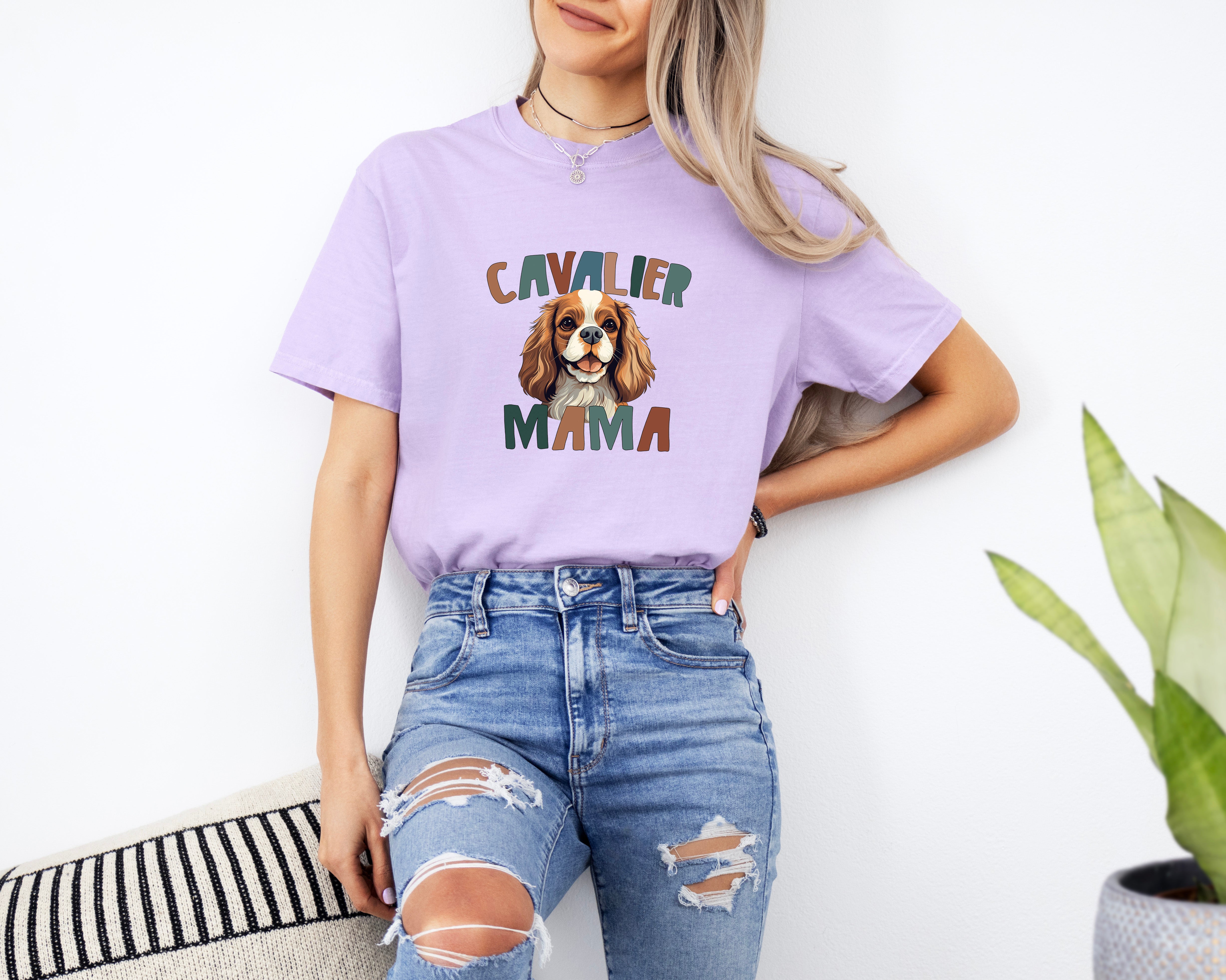Cavalier King Charles Spaniel Dog Mom Comfort Fall Colors Garment Dyed T Shirt (Color)