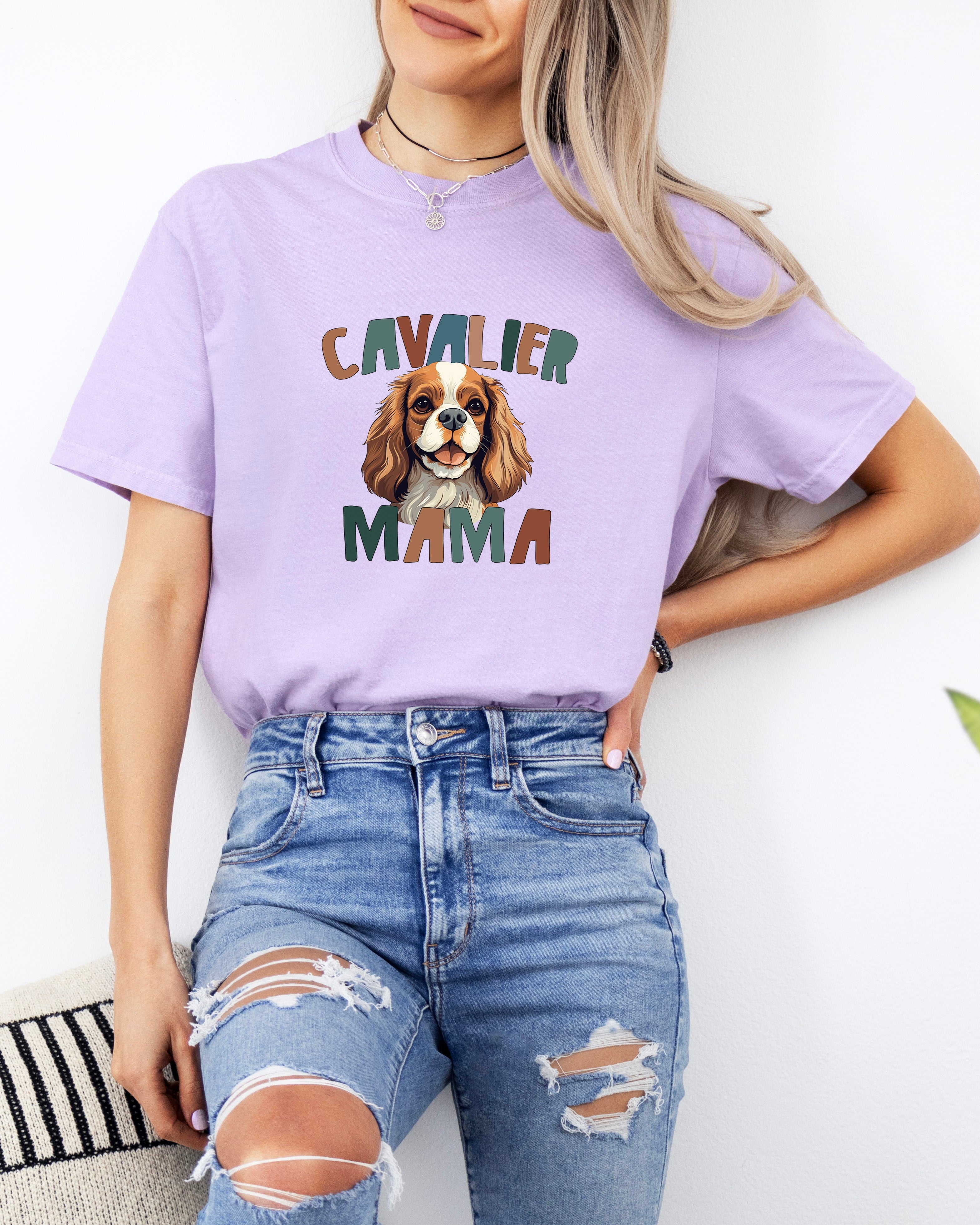 Cavalier King Charles Spaniel Dog Mom Comfort Fall Colors Garment Dyed T Shirt (Color)