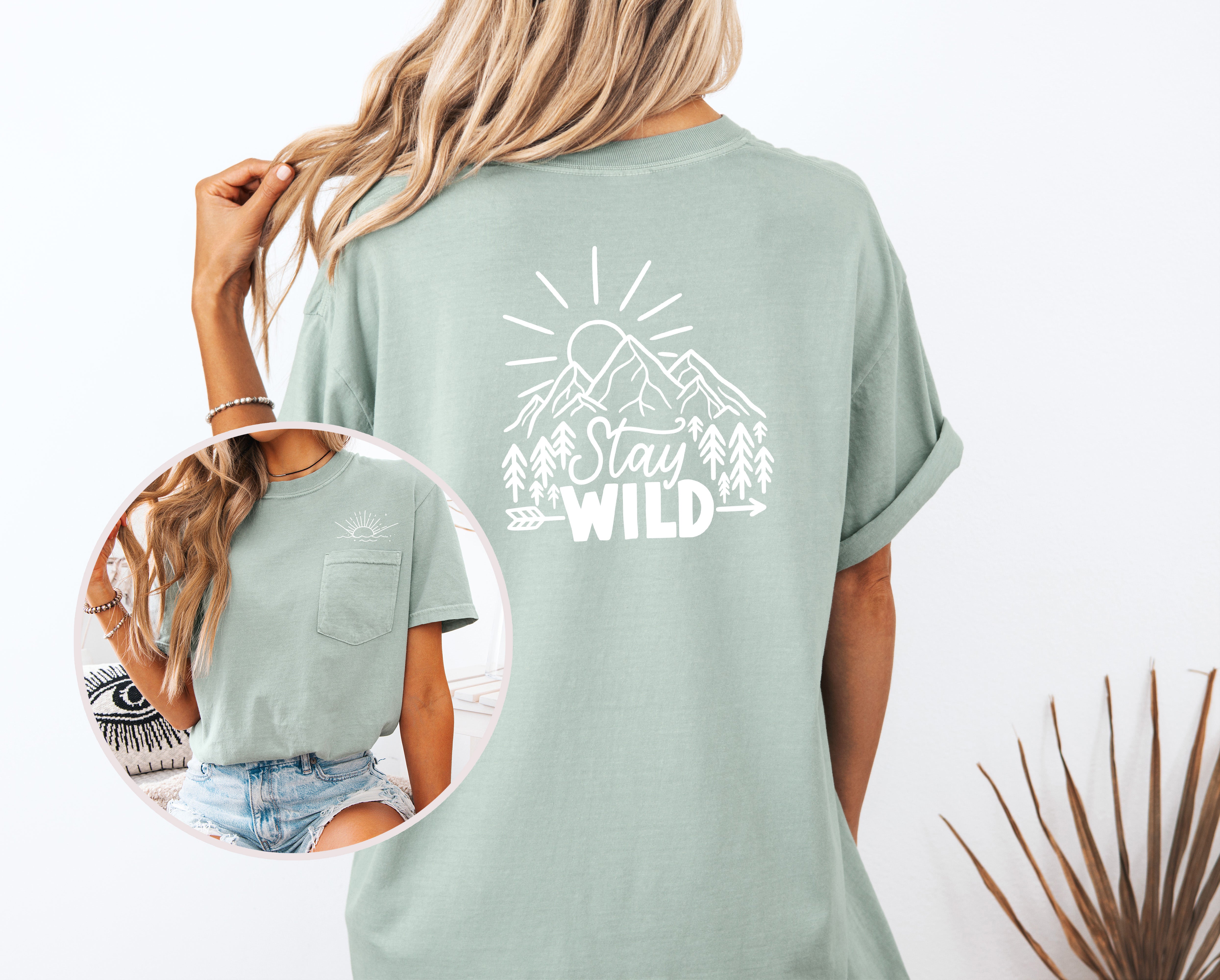 Stay Wild Sun Lake Comfort Colors Pocket T-Shirt – Nature Camping Outdoor Graphic Tee