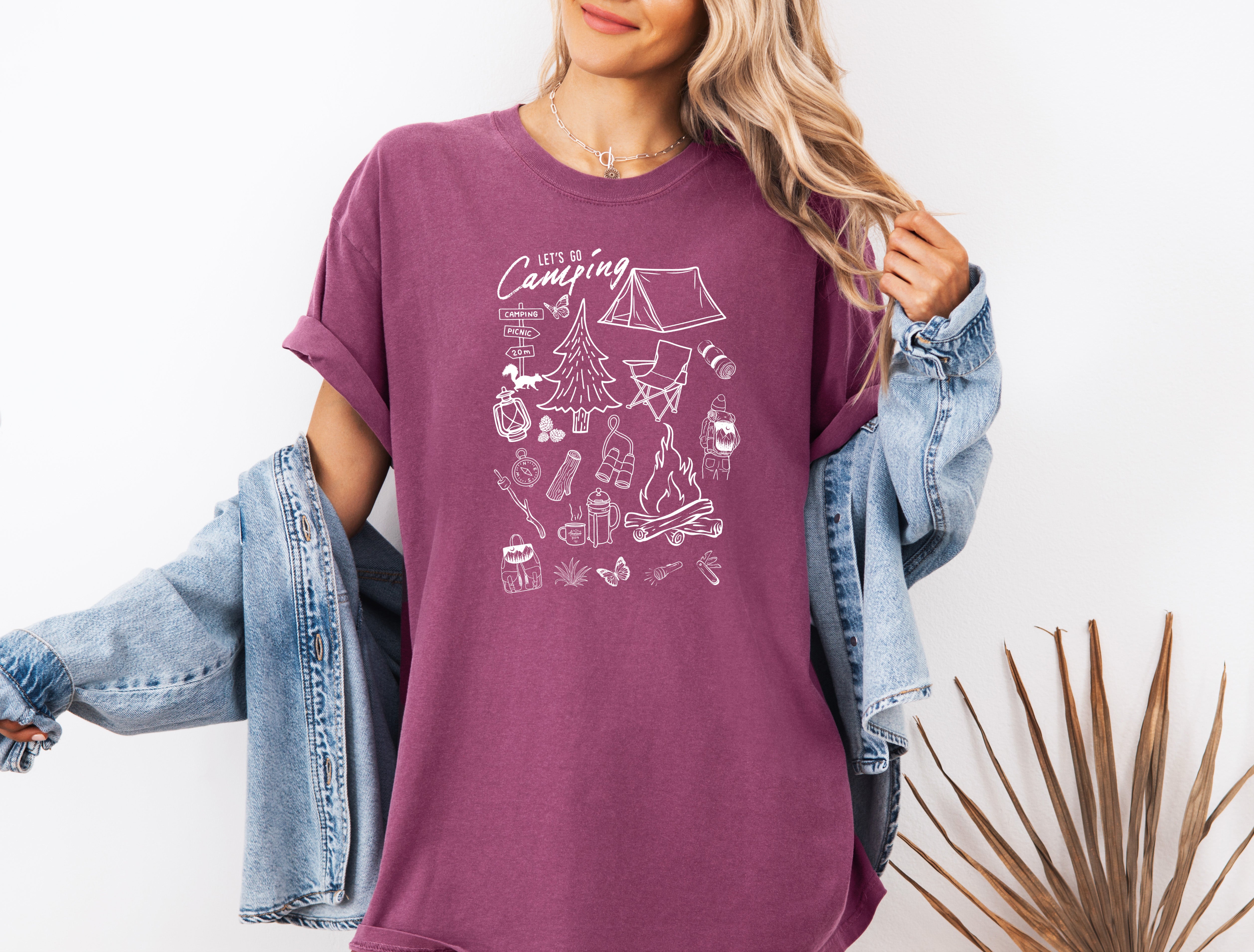 Camping Sketch Nature Camping Hiking Garment Dyed Shirt