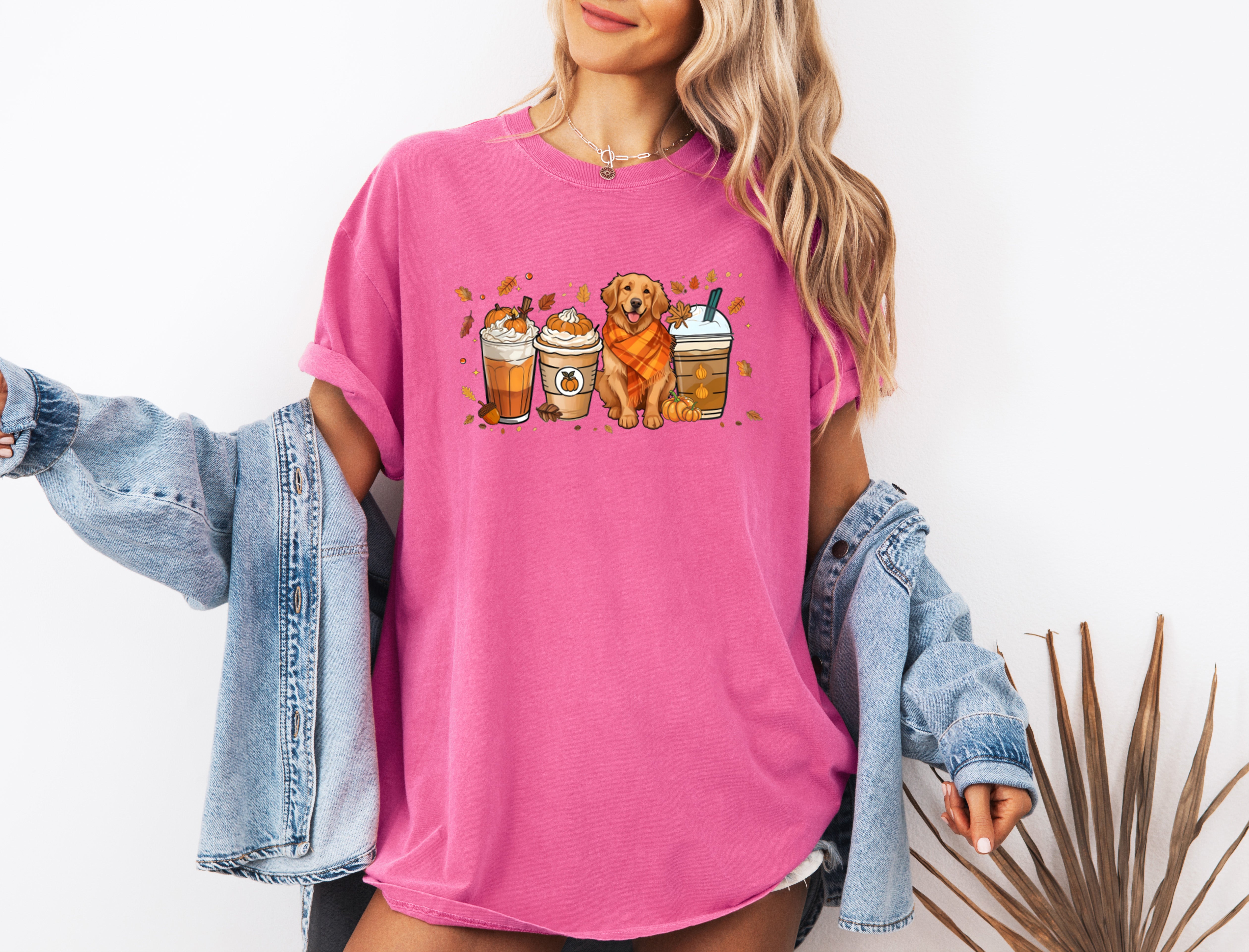 Coffee Pumpkin Spice Latte and Retriever Fall Thanksgiving day Christmas Autumn Comfort Colors Garment Dyed T Shirt