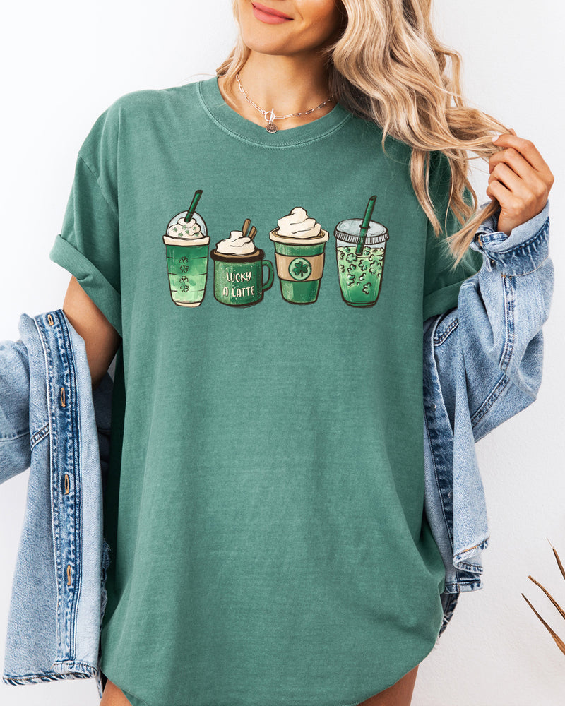 St. Patrick's day Lucky Latte Shamrock Matcha Coffee Comfort Colors T Shirt
