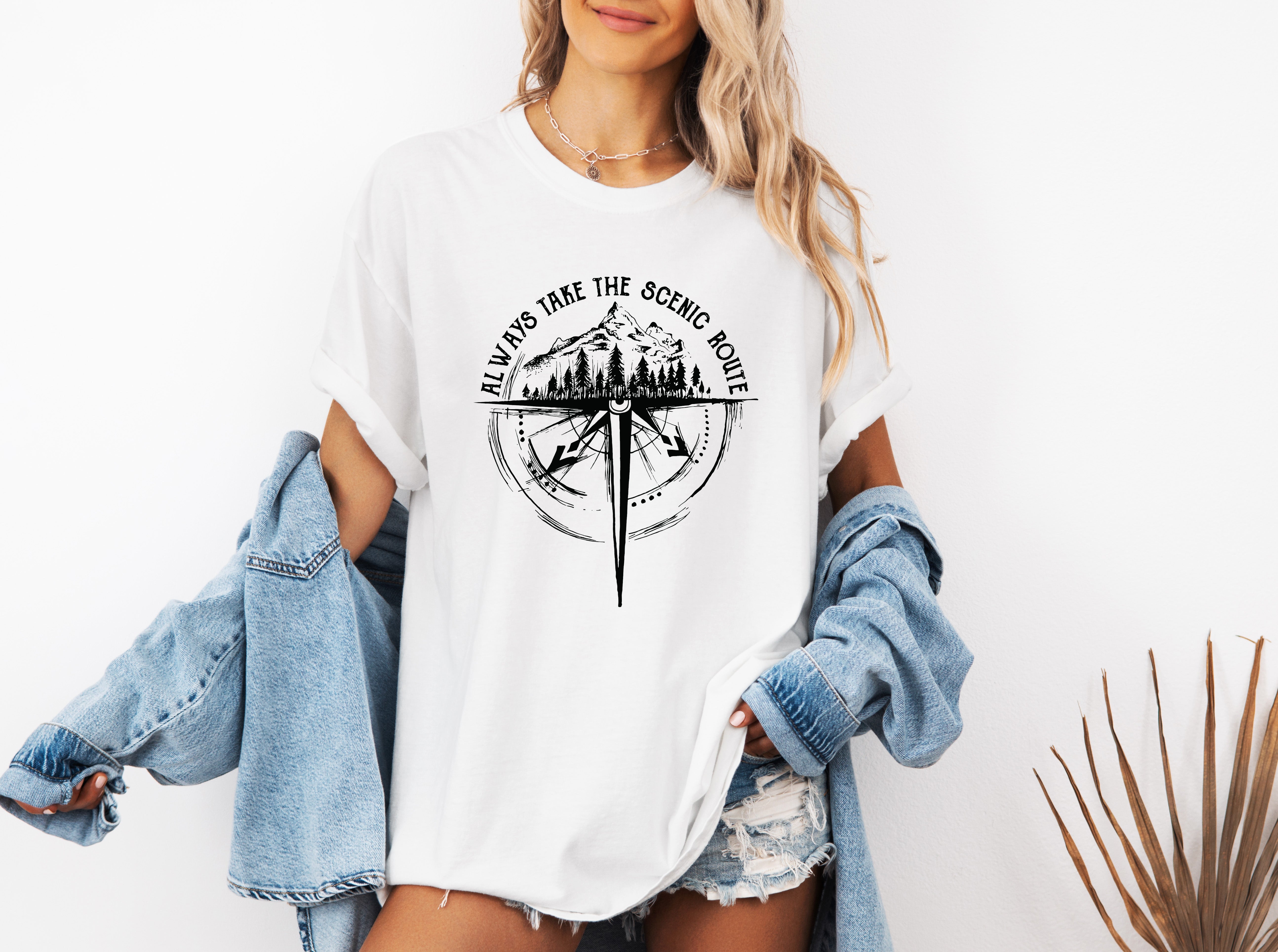 Camping Compass Mountain Summer Plant Nature Garment Dyed T Shirt