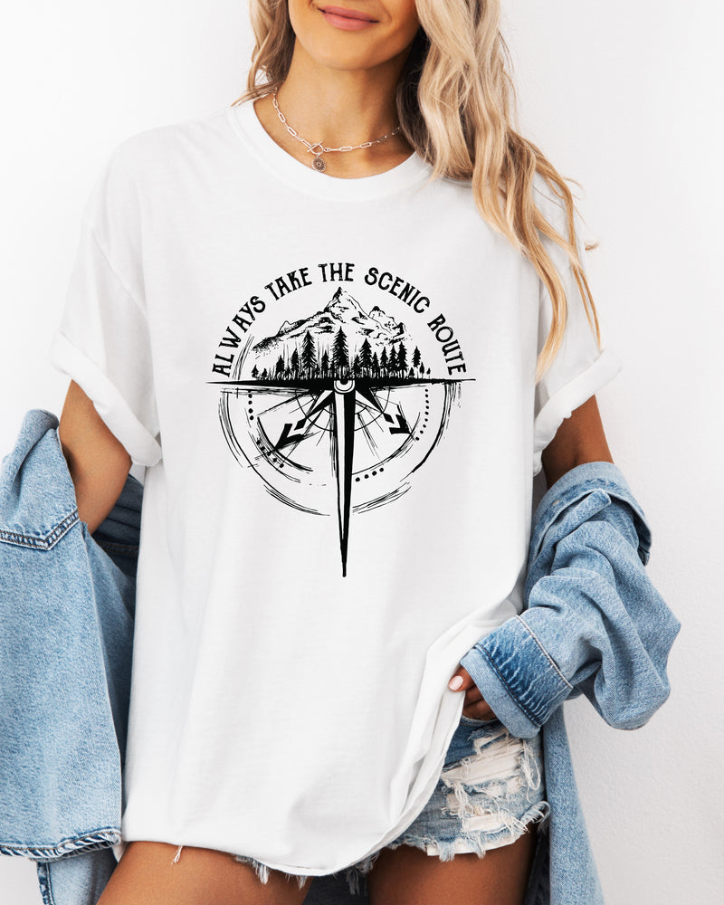 Camping Compass Mountain Summer Plant Nature Garment Dyed T Shirt