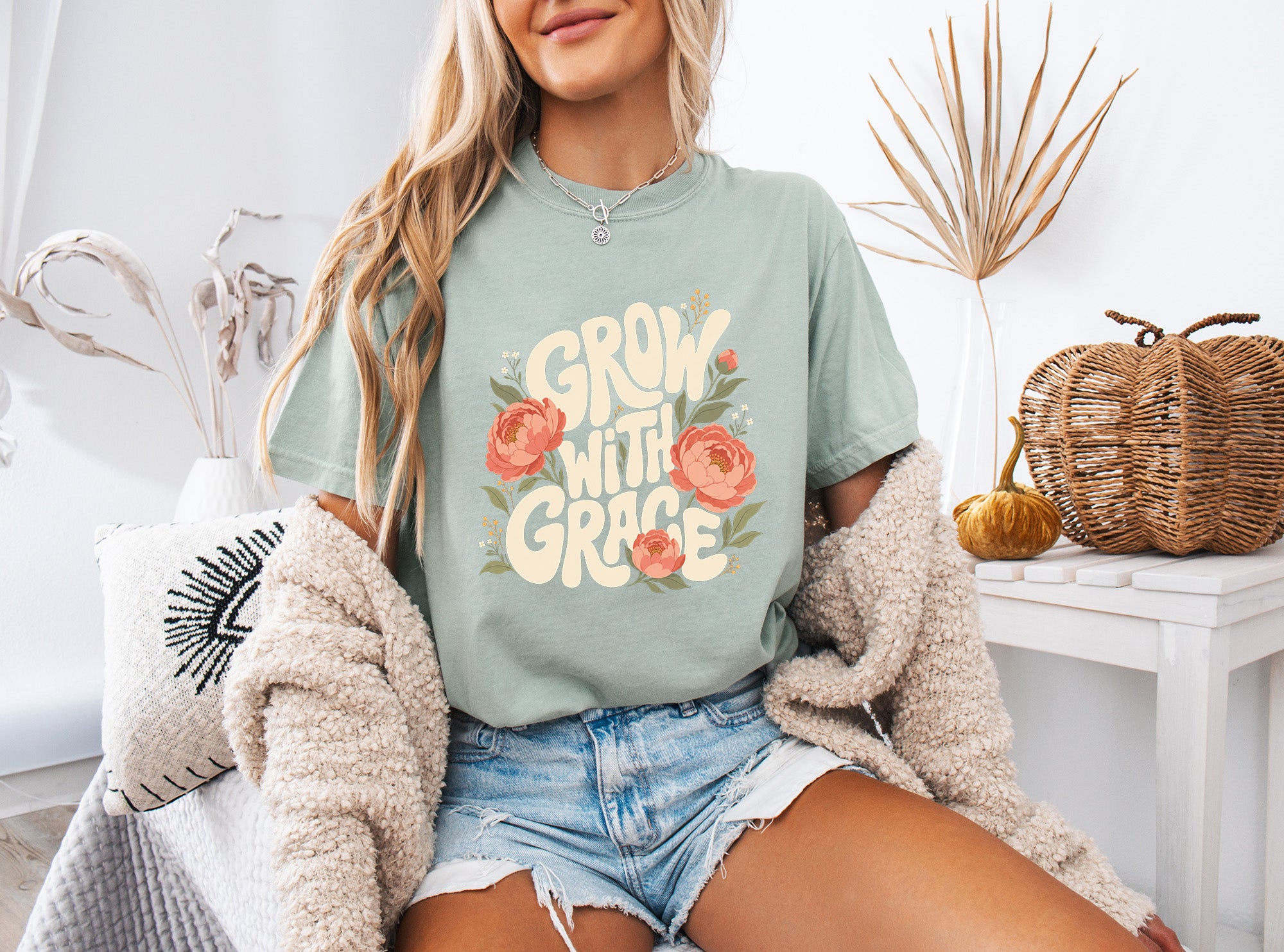 Grow with Grace Christian Flower Comfort Colors T Shirt Religious Jesus Bible