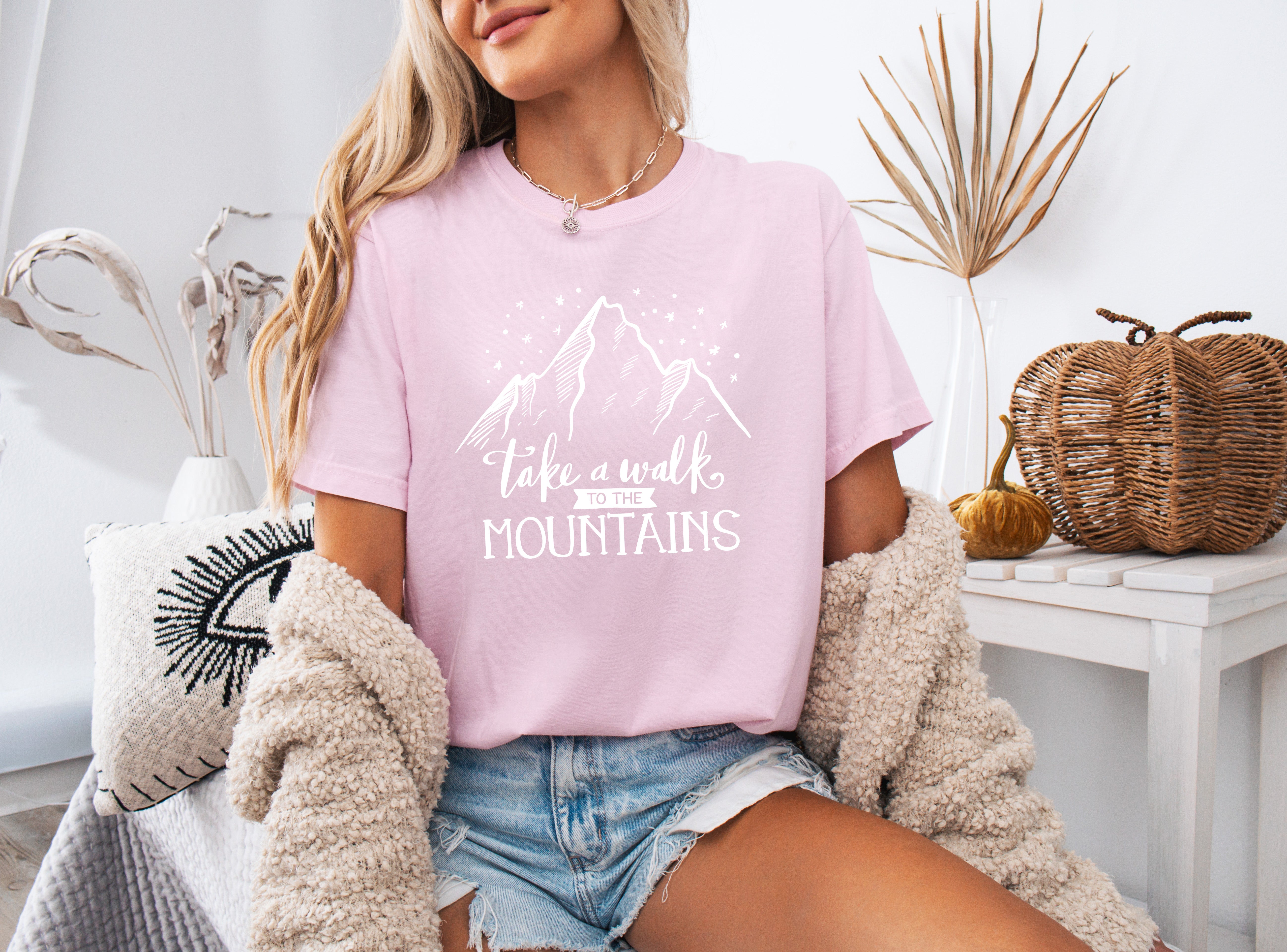 Take a walk to the mountains Camping Hiking Garment Dyed Shirt