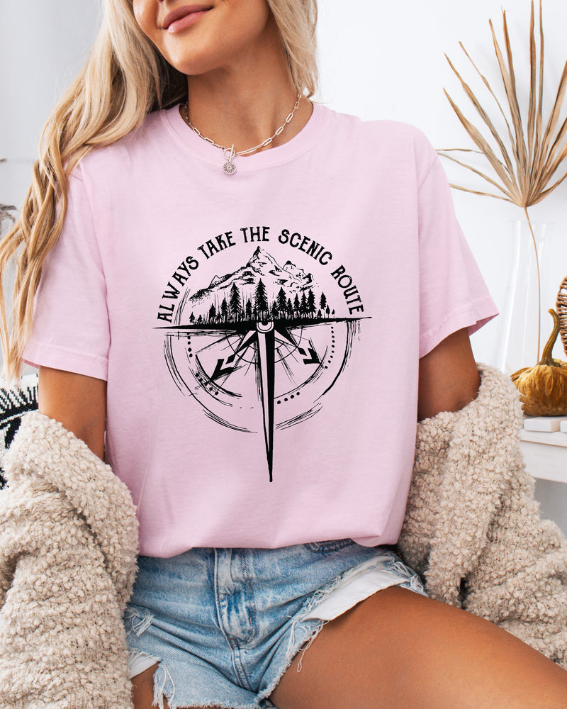 Camping Compass Mountain Summer Plant Nature Garment Dyed T Shirt