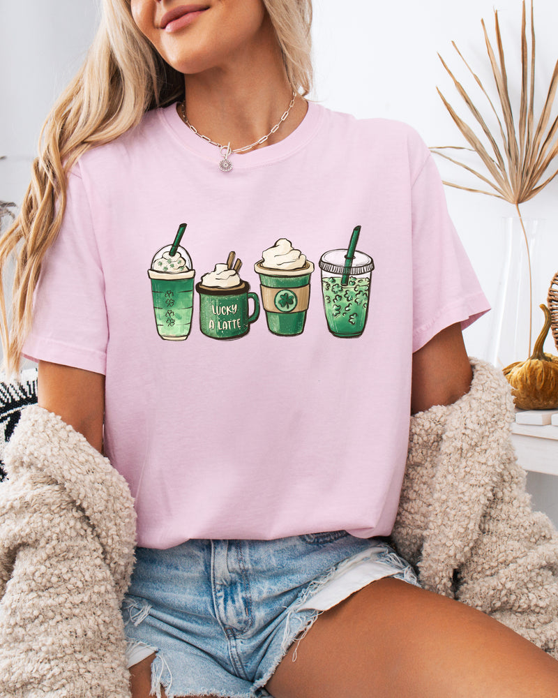 St. Patrick's day Lucky Latte Shamrock Matcha Coffee Comfort Colors T Shirt