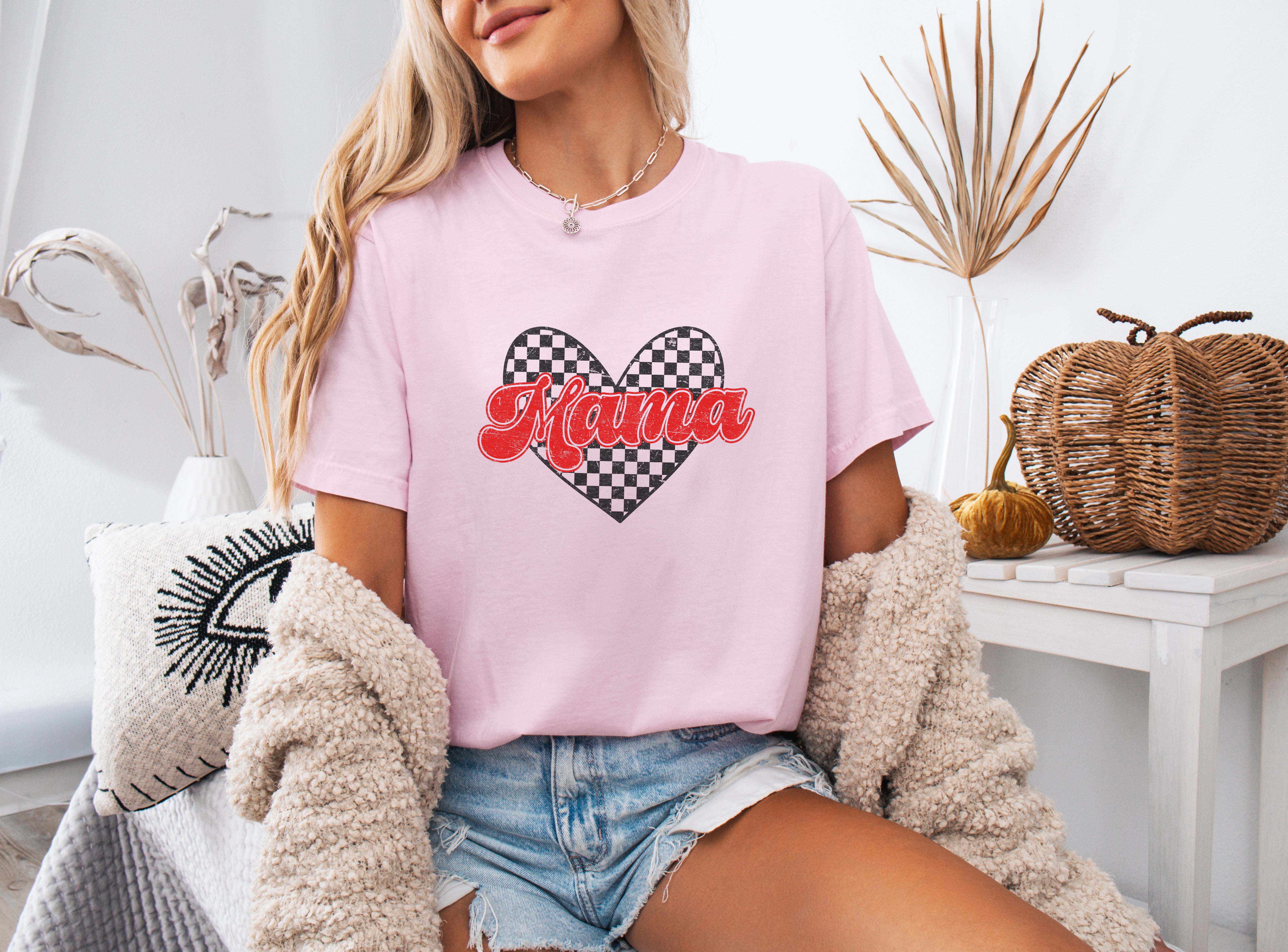 Mama Love Comfort Colors T Shirt (Checkered)