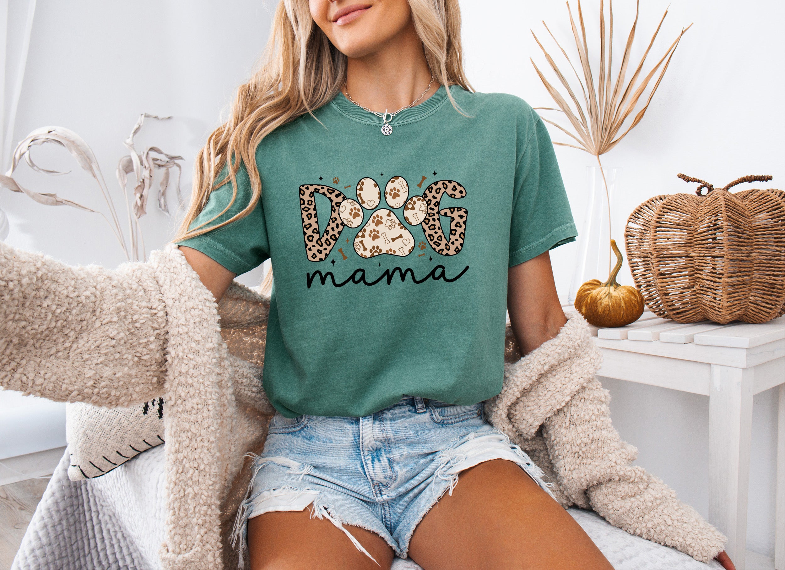 Dog Mom Comfort Fall Colors Garment Dyed T Shirt (Leopard)