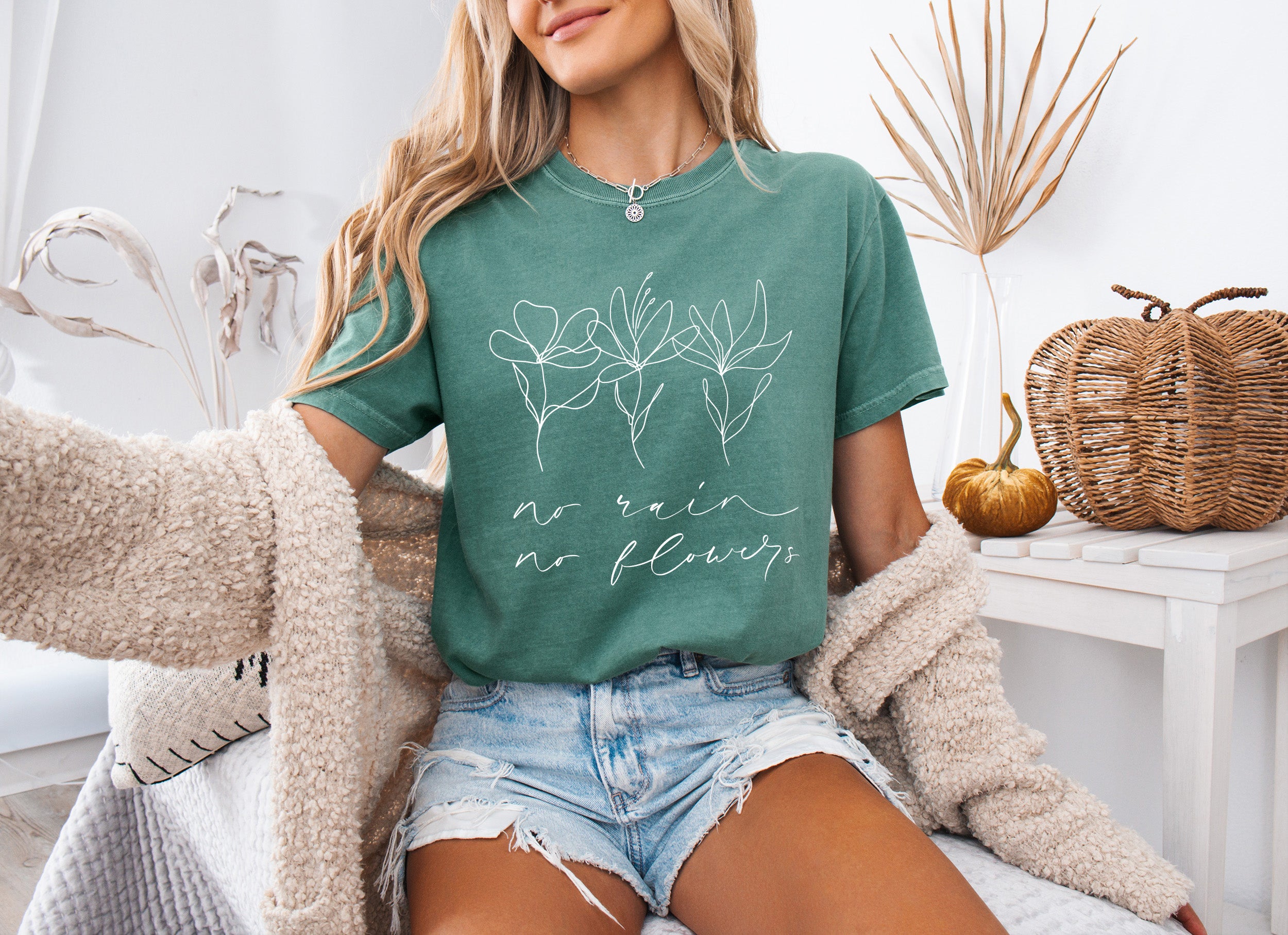 No rain No flowers Botanical wildflowers Garment Dyed T Shirt