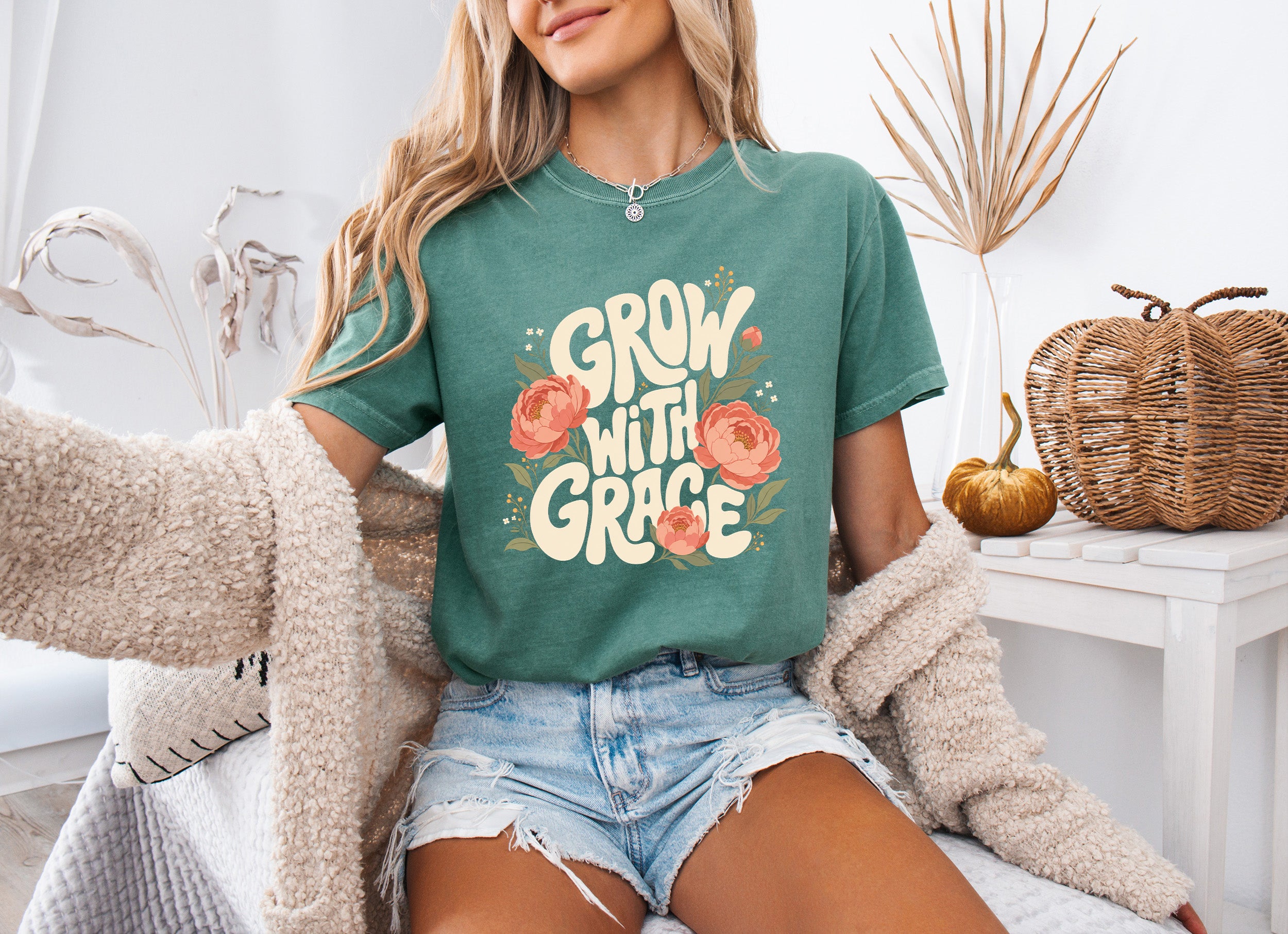 Grow with Grace Christian Flower Comfort Colors T Shirt Religious Jesus Bible