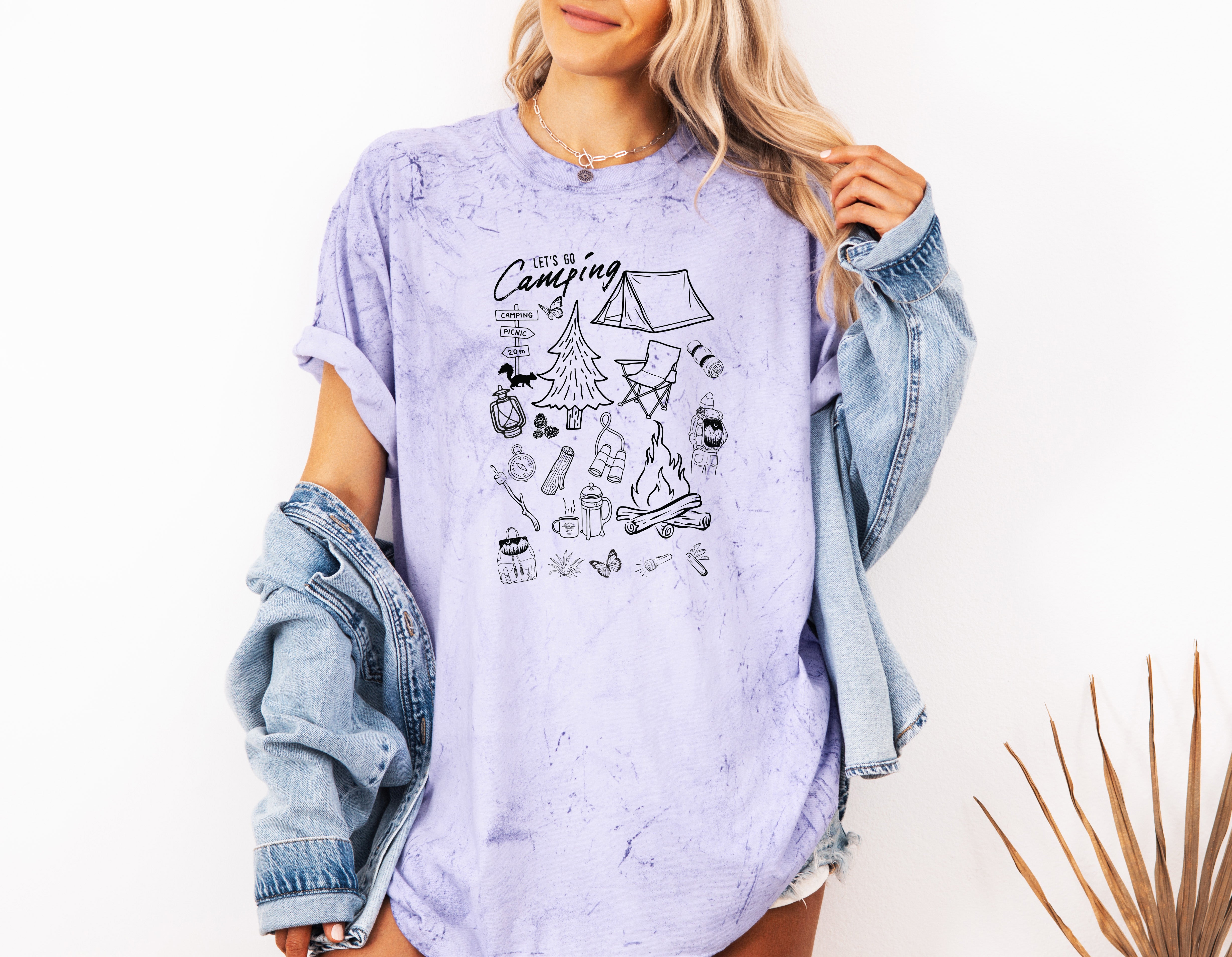 Camping Sketch Nature Camping Hiking Garment Dyed Shirt