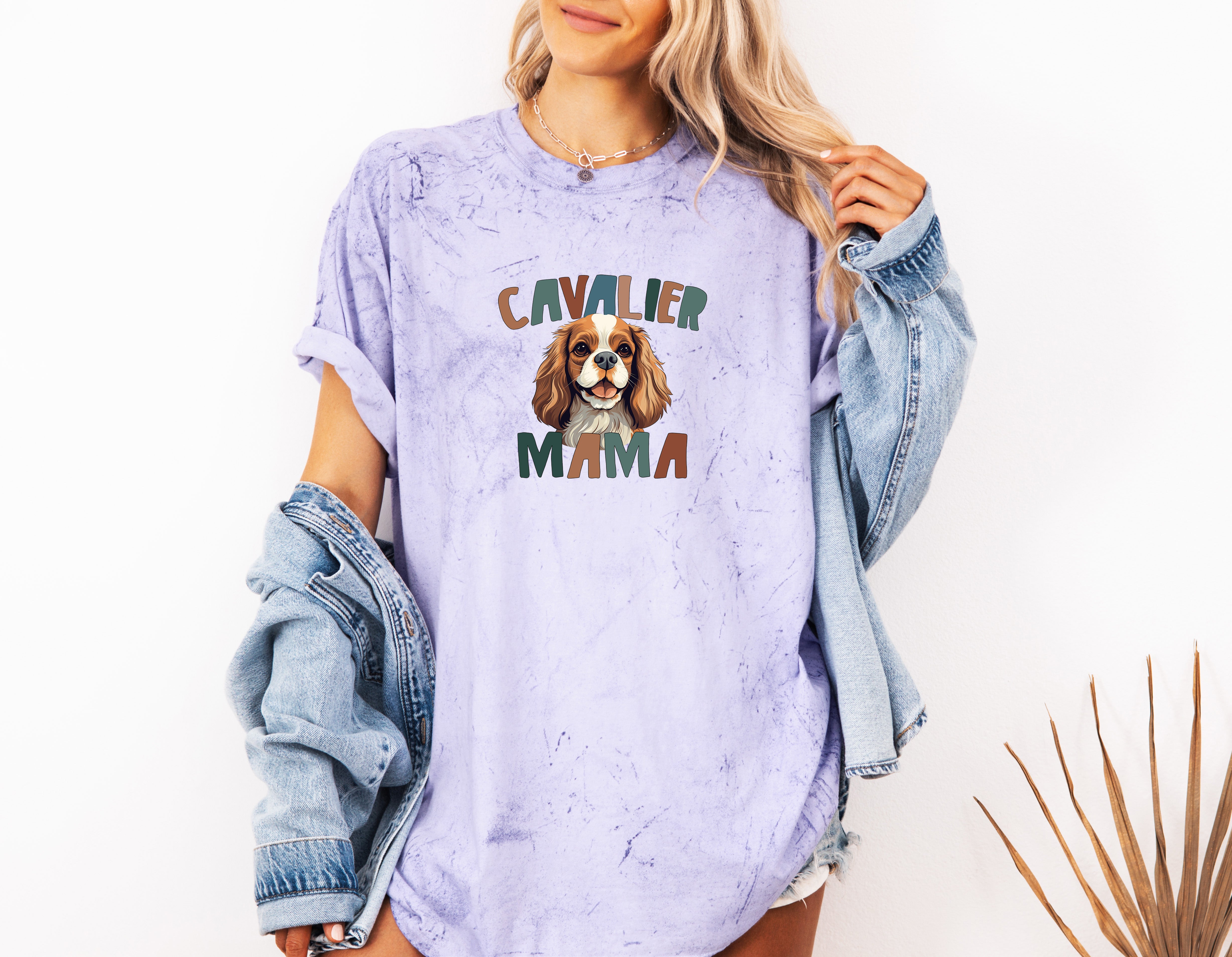 Cavalier King Charles Spaniel Dog Mom Comfort Fall Colors Garment Dyed T Shirt (Color)