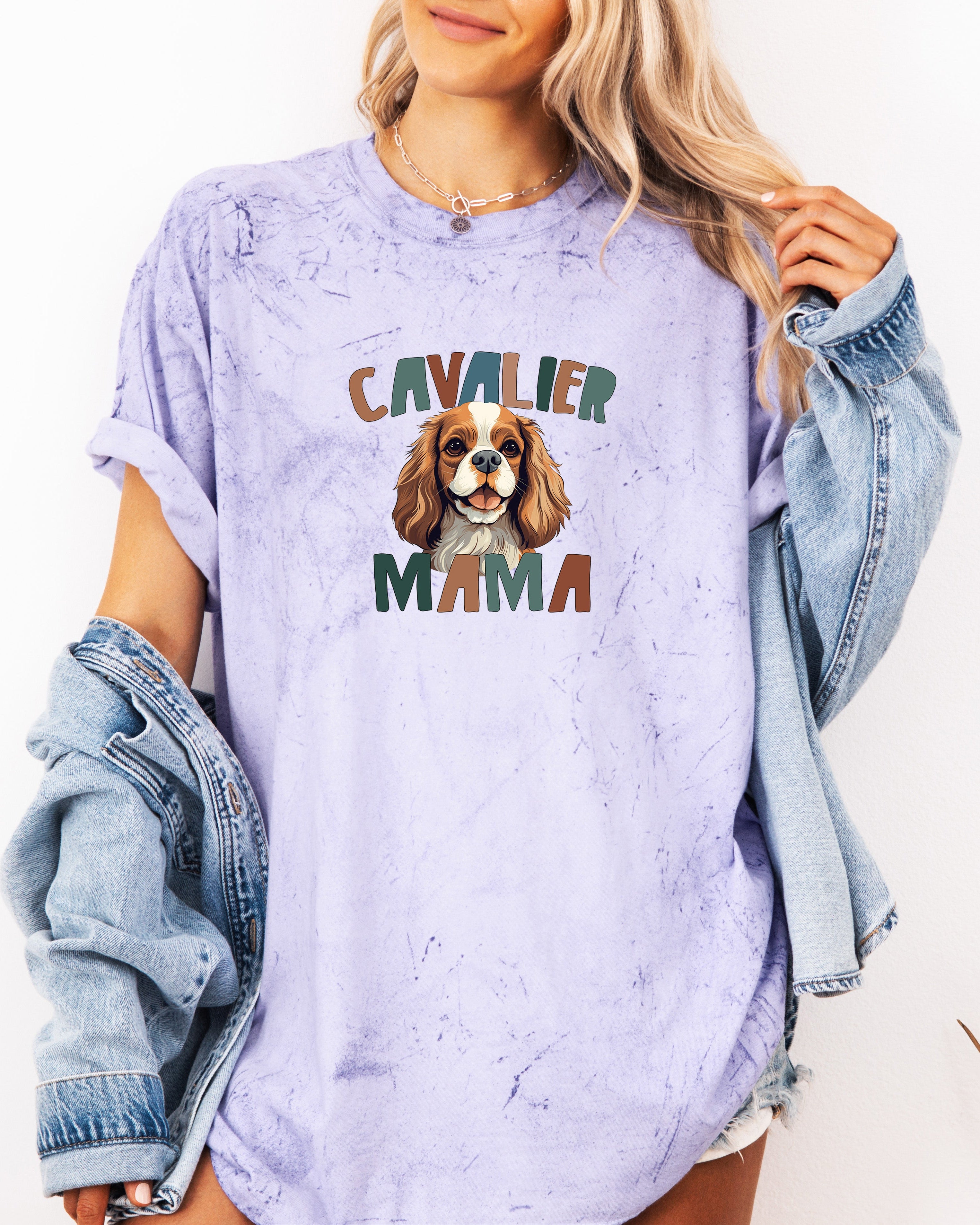Cavalier King Charles Spaniel Dog Mom Comfort Fall Colors Garment Dyed T Shirt (Color)
