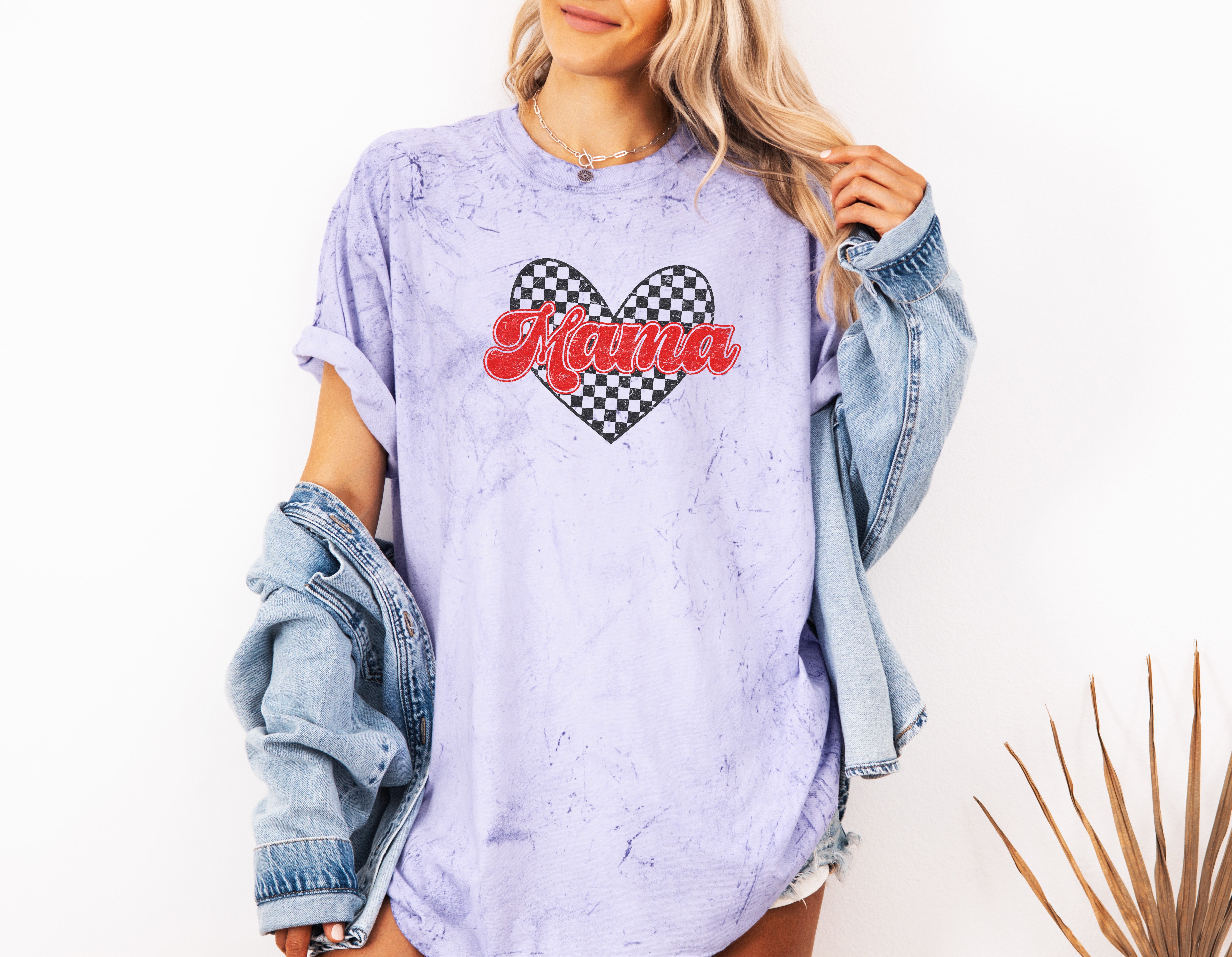 Mama Love Comfort Colors T Shirt (Checkered)