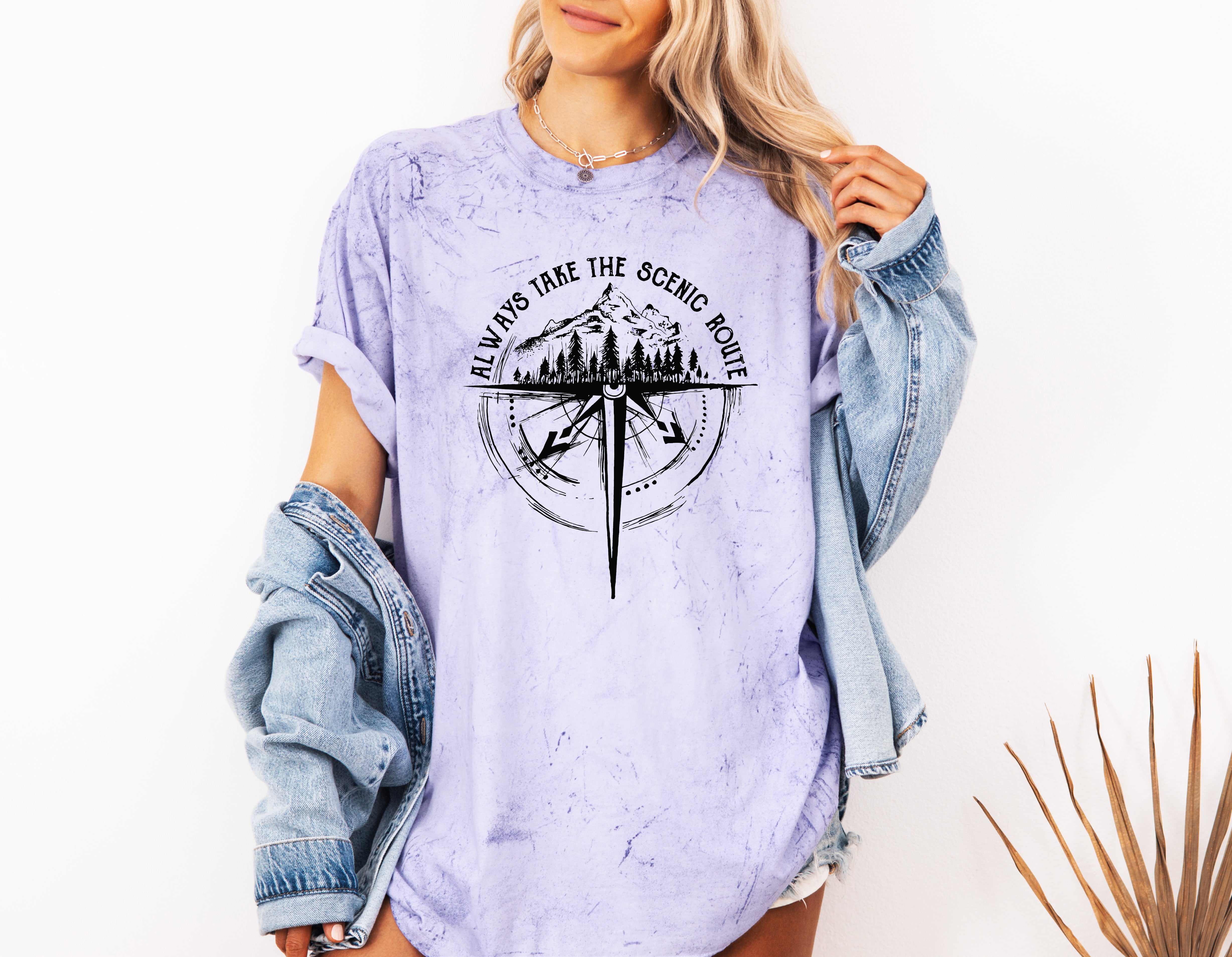 Camping Compass Mountain Summer Plant Nature Garment Dyed T Shirt