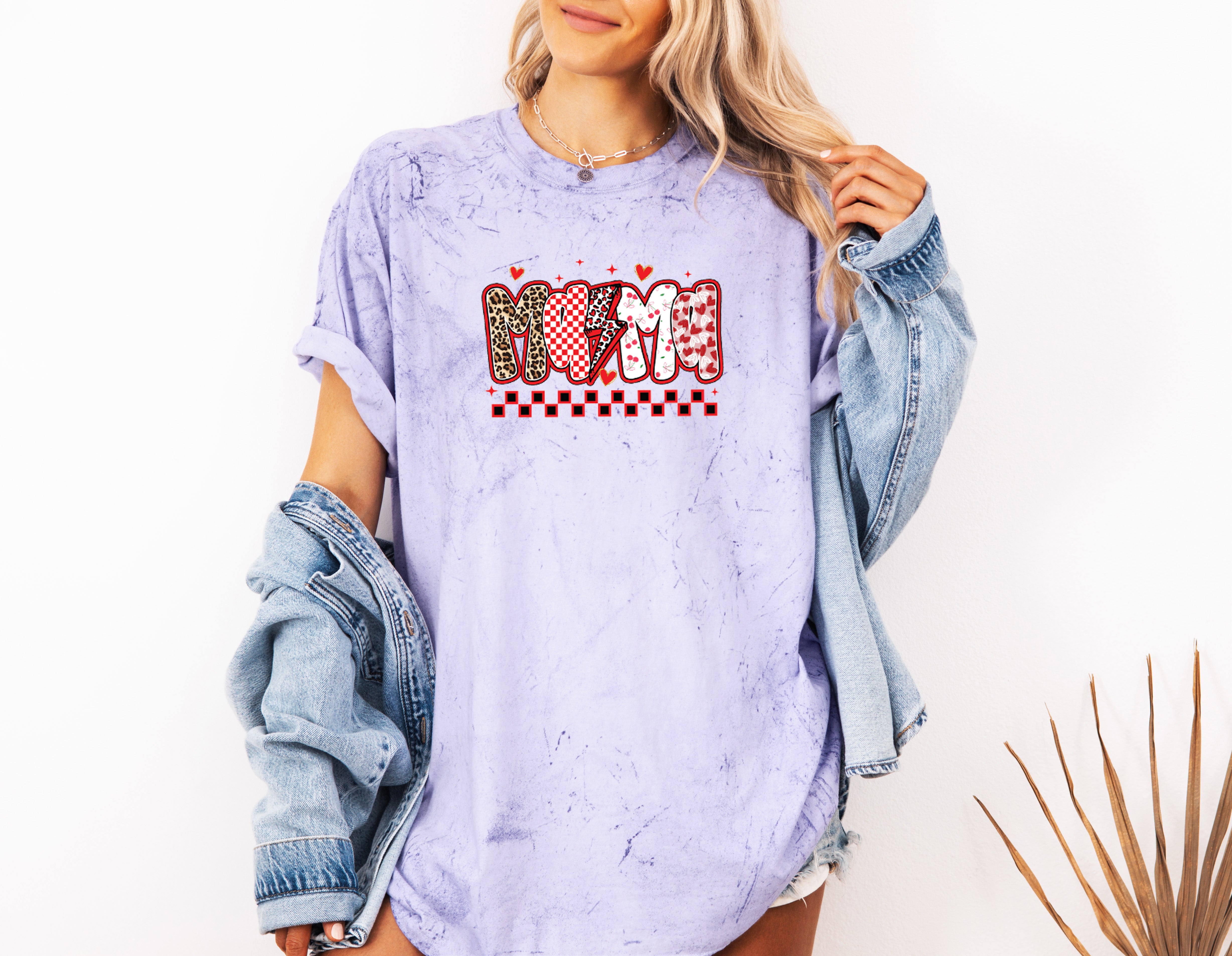 Mama Leopard Checkered Comfort Colors T Shirt
