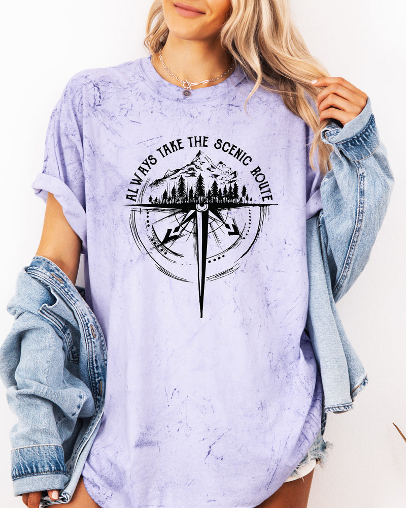 Camping Compass Mountain Summer Plant Nature Garment Dyed T Shirt