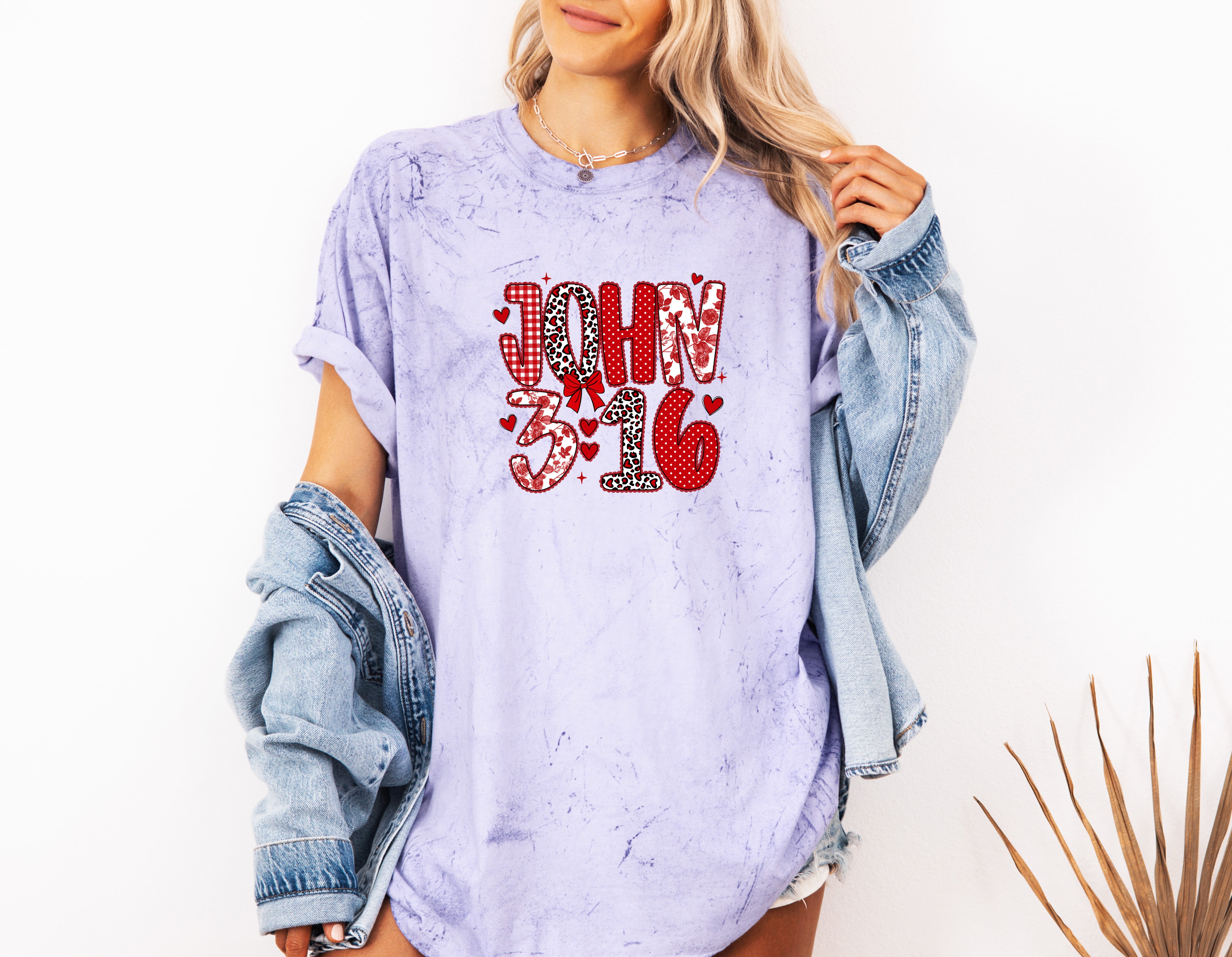 John 3:16 Christian Comfort Colors Garment Dyed T Shirt - Biblical Faith Graphic Tee (Valentine's day, Easter..)