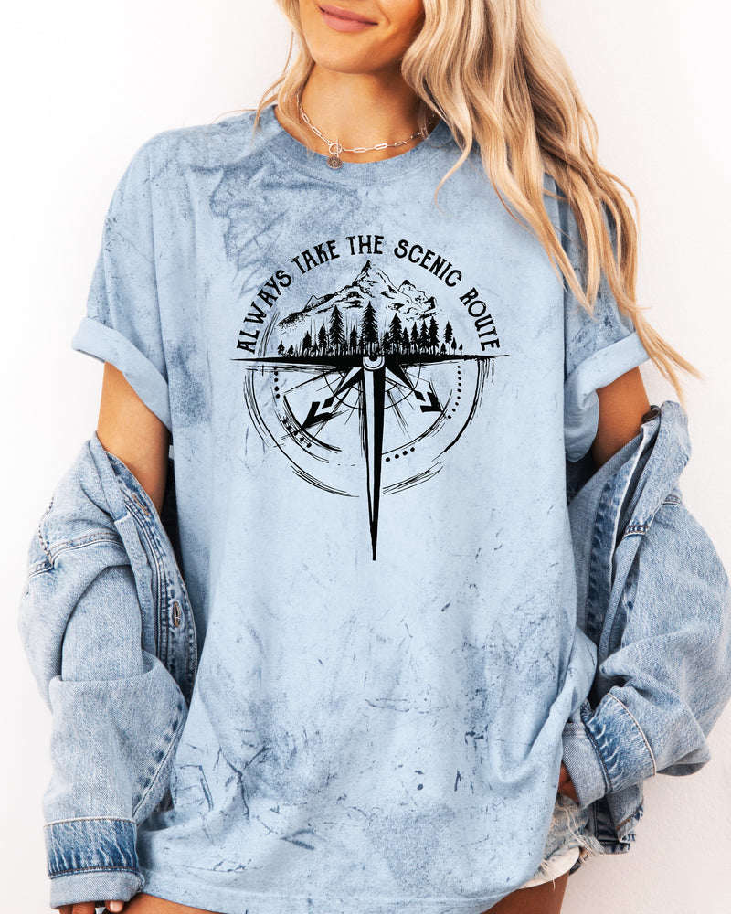 Camping Compass Mountain Summer Plant Nature Garment Dyed T Shirt
