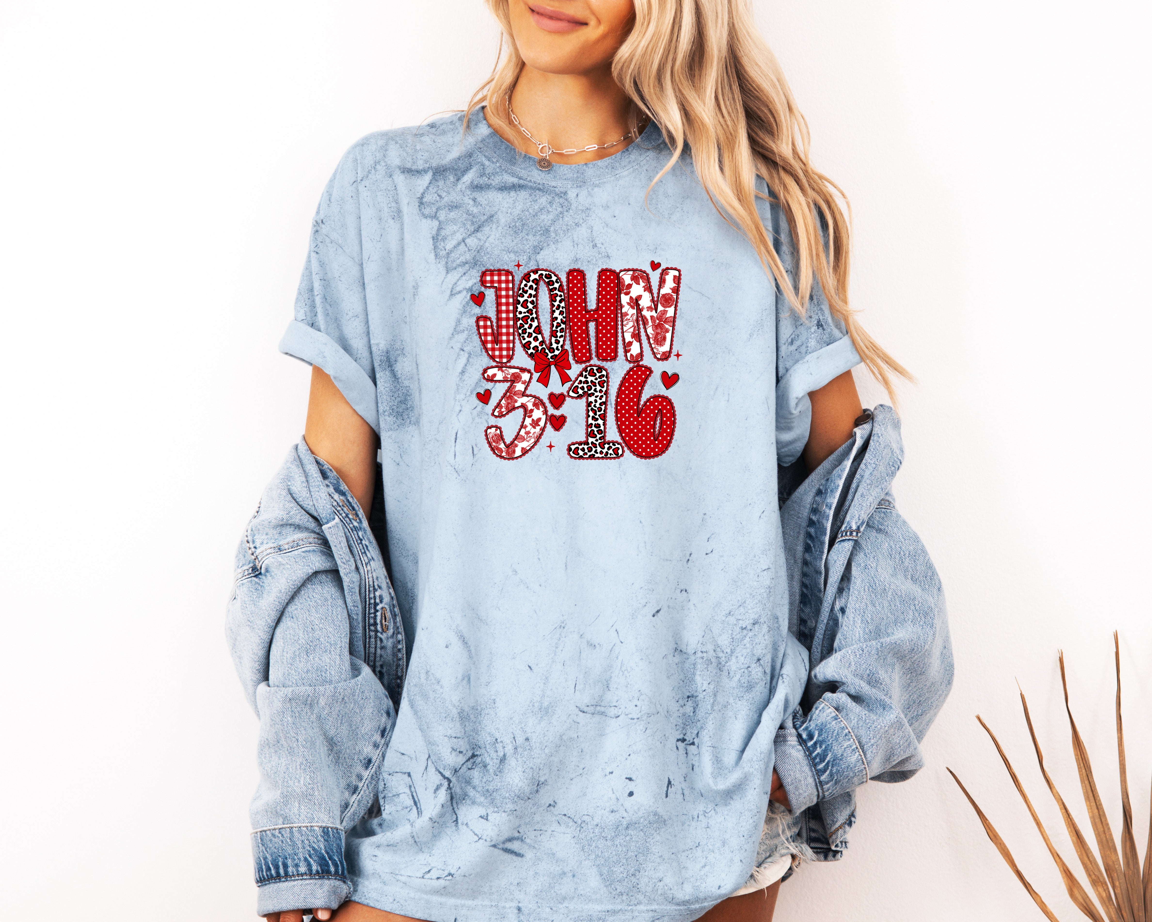 John 3:16 Christian Comfort Colors Garment Dyed T Shirt - Biblical Faith Graphic Tee (Valentine's day, Easter..)